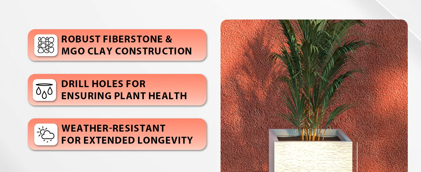 Basalt Series Poly Stone Planter 11" Square 23.6" High in White