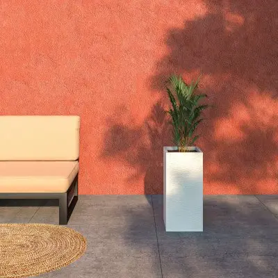 Basalt Series Poly Stone Planter 11" Square 23.6" High in White