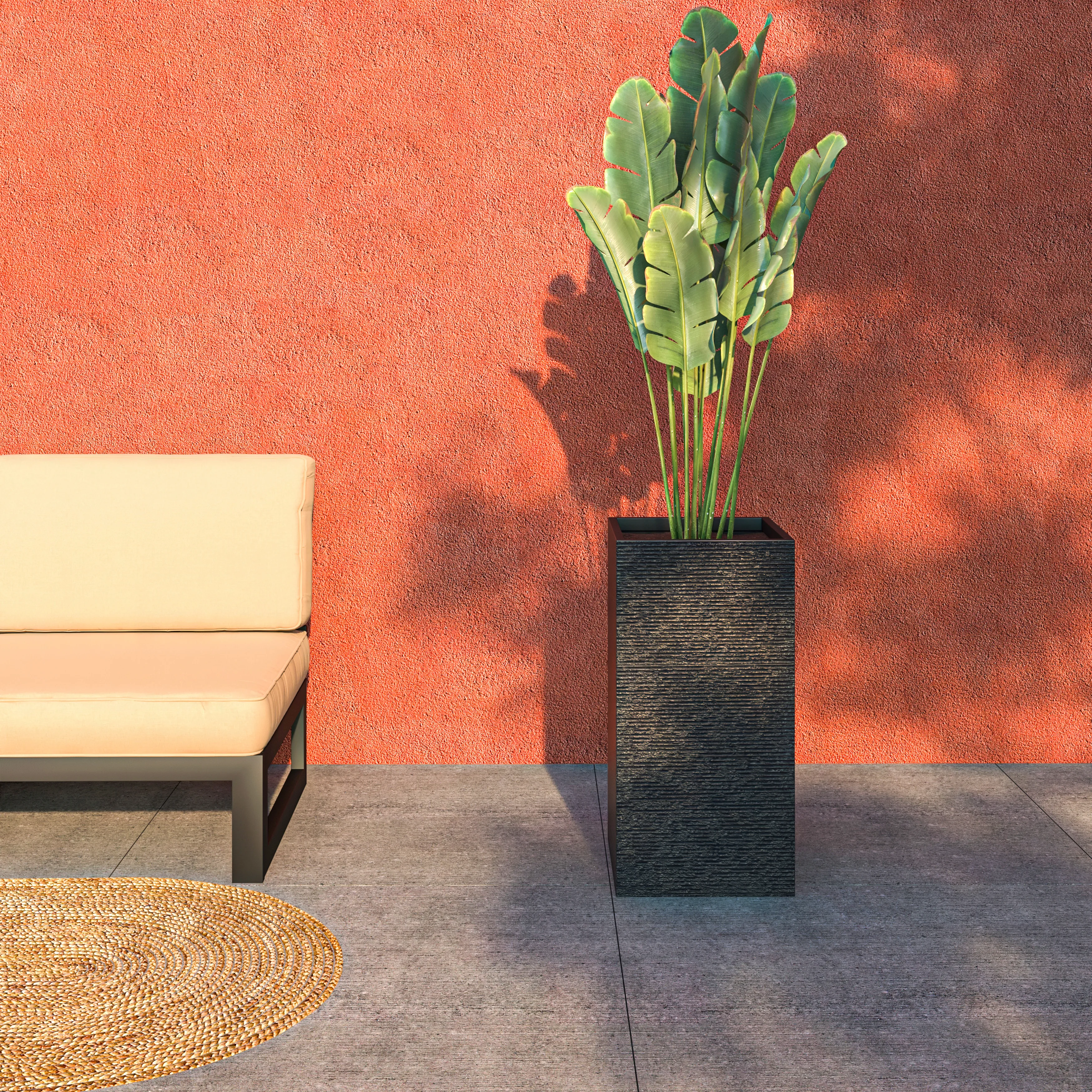 Basalt Series Poly Stone Planter 13.8" Square 27.6" High in Black