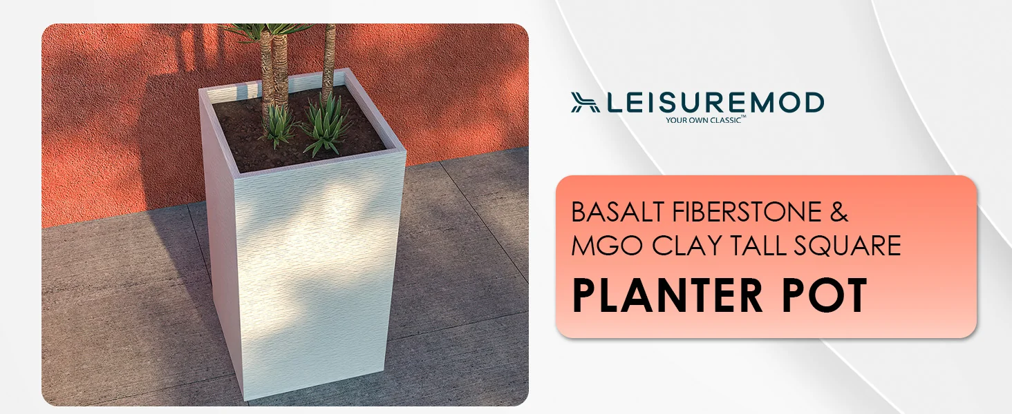 Basalt Series Poly Stone Planter 17" Square 31.5" High in White