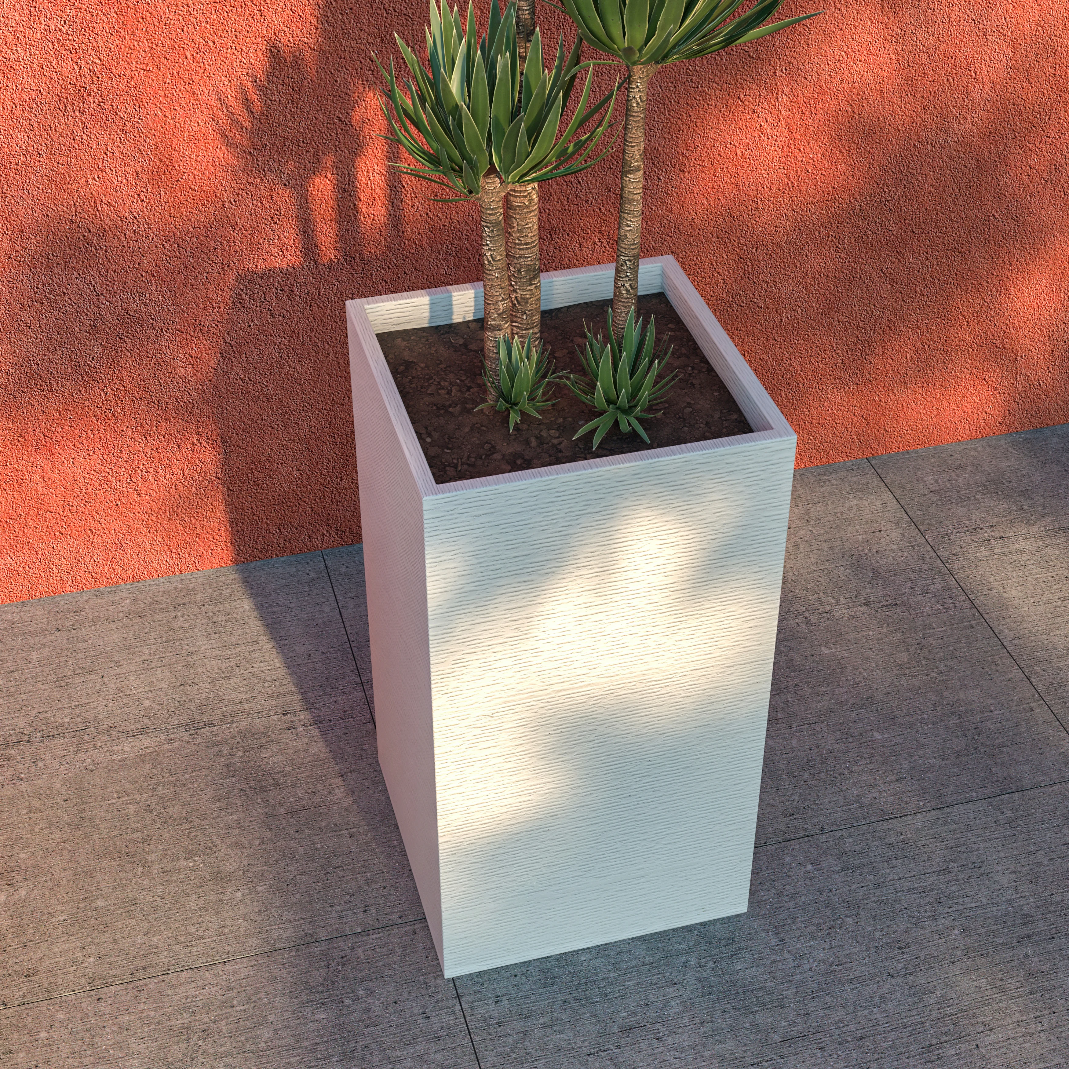 Basalt Series Poly Stone Planter 17" Square 31.5" High in White