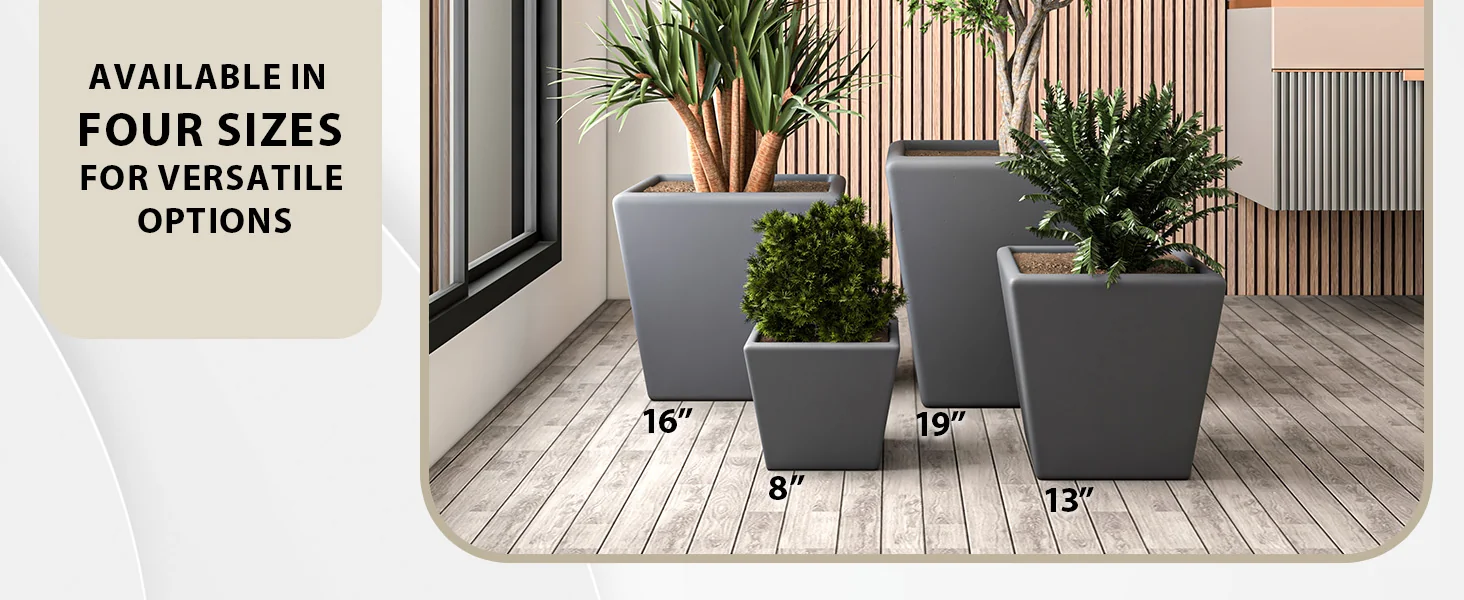 Blossom Series Poly Stone Planter in Dark Grey 9 Dia, 8.3 High