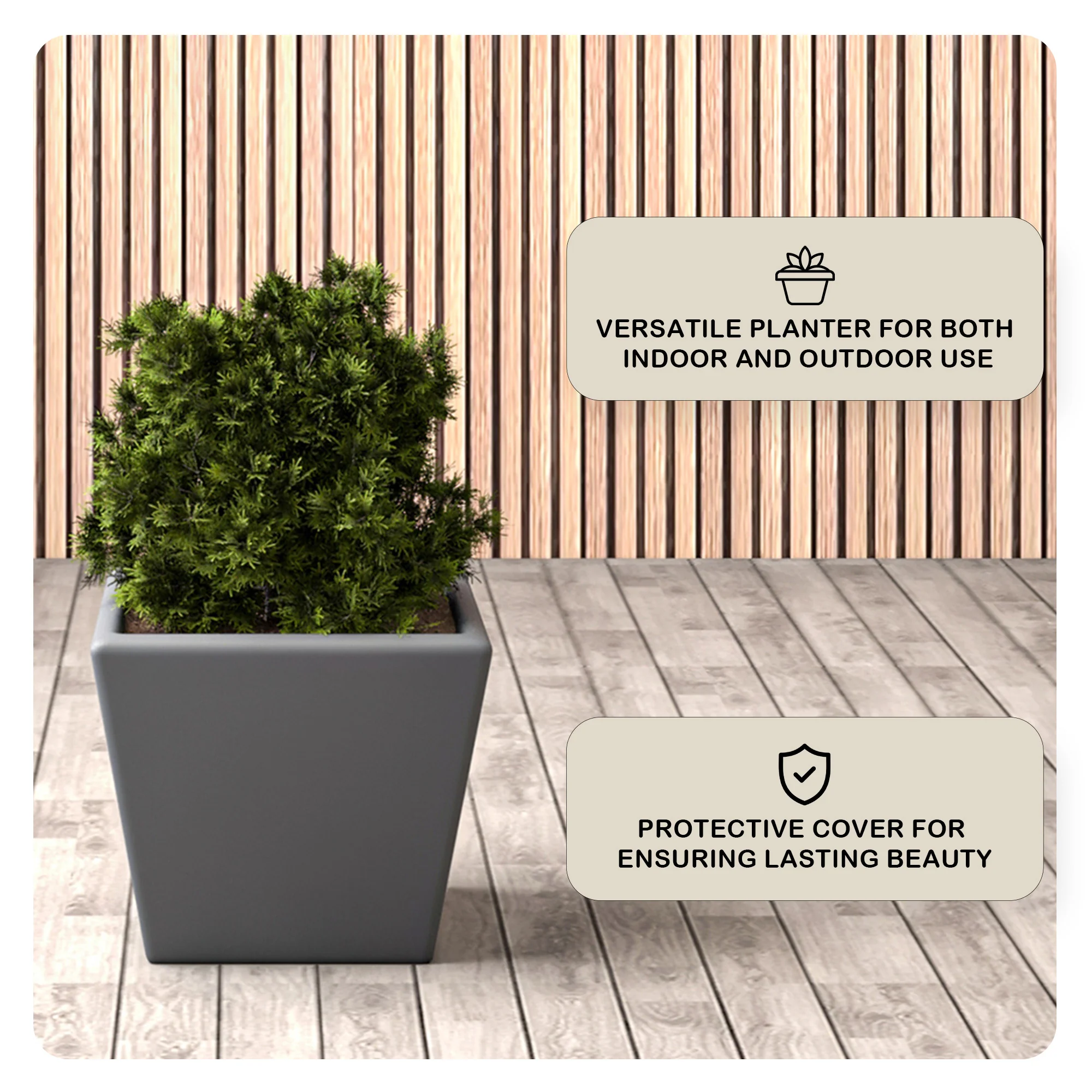 Blossom Series Poly Stone Planter in Dark Grey 9 Dia, 8.3 High