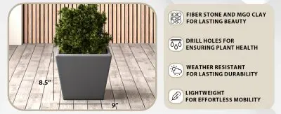 Blossom Series Poly Stone Planter in Dark Grey 9 Dia, 8.3 High