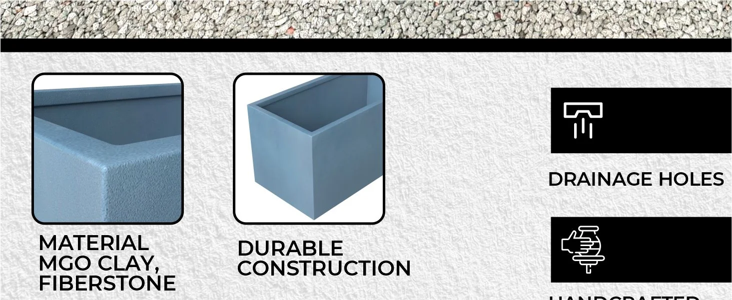 Bloom Series Poly Stone Planter 9" , 19.7" Long In Aged Concrete