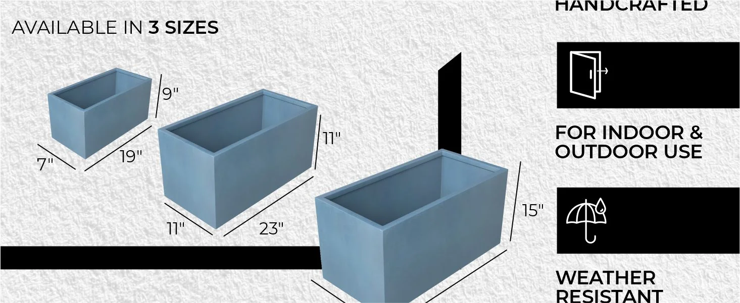 Bloom Series Poly Stone Planter 9" , 19.7" Long In Aged Concrete