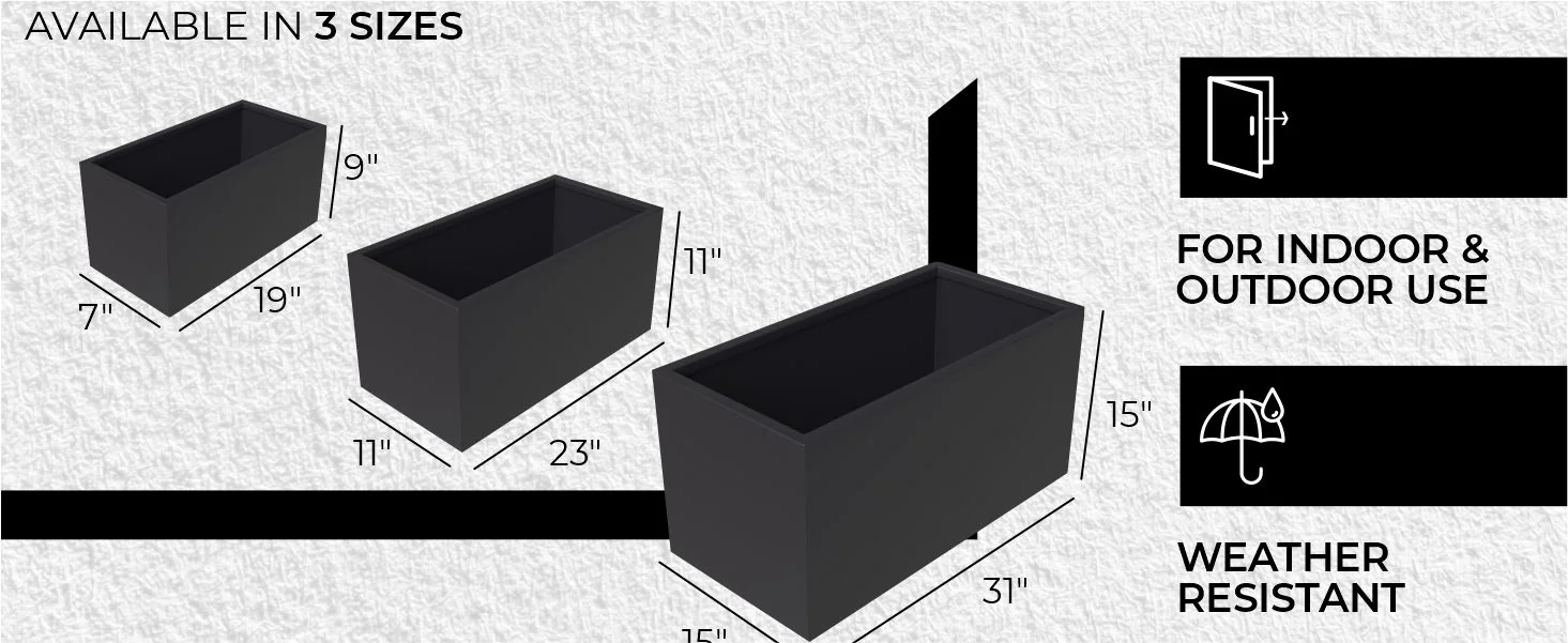 Bloom Series Poly Stone Planter 9" , 19.7" Long In Black