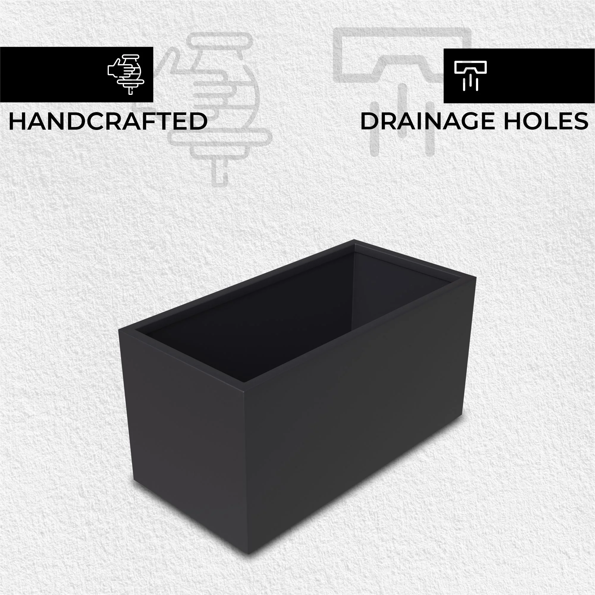 Bloom Series Poly Stone Planter 9" , 19.7" Long In Black