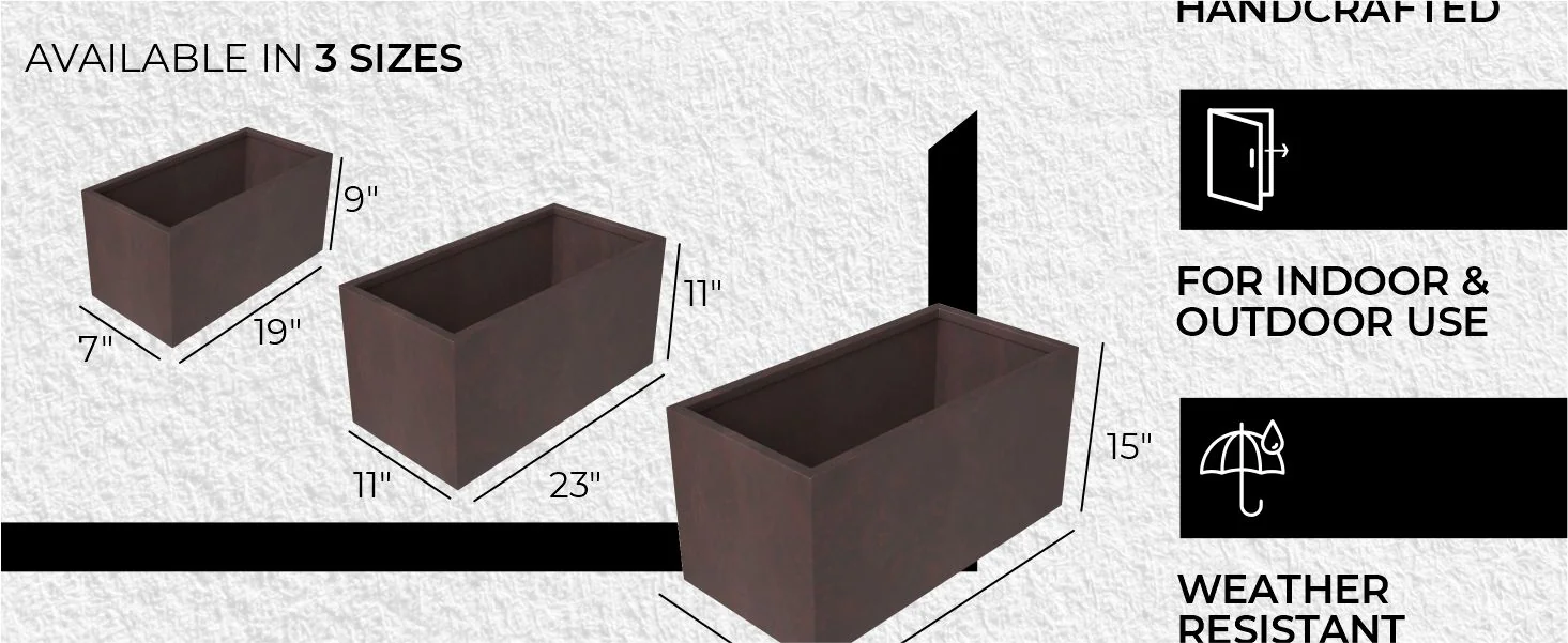 Bloom Series Poly Stone Planter 9" , 19.7" Long In Brown