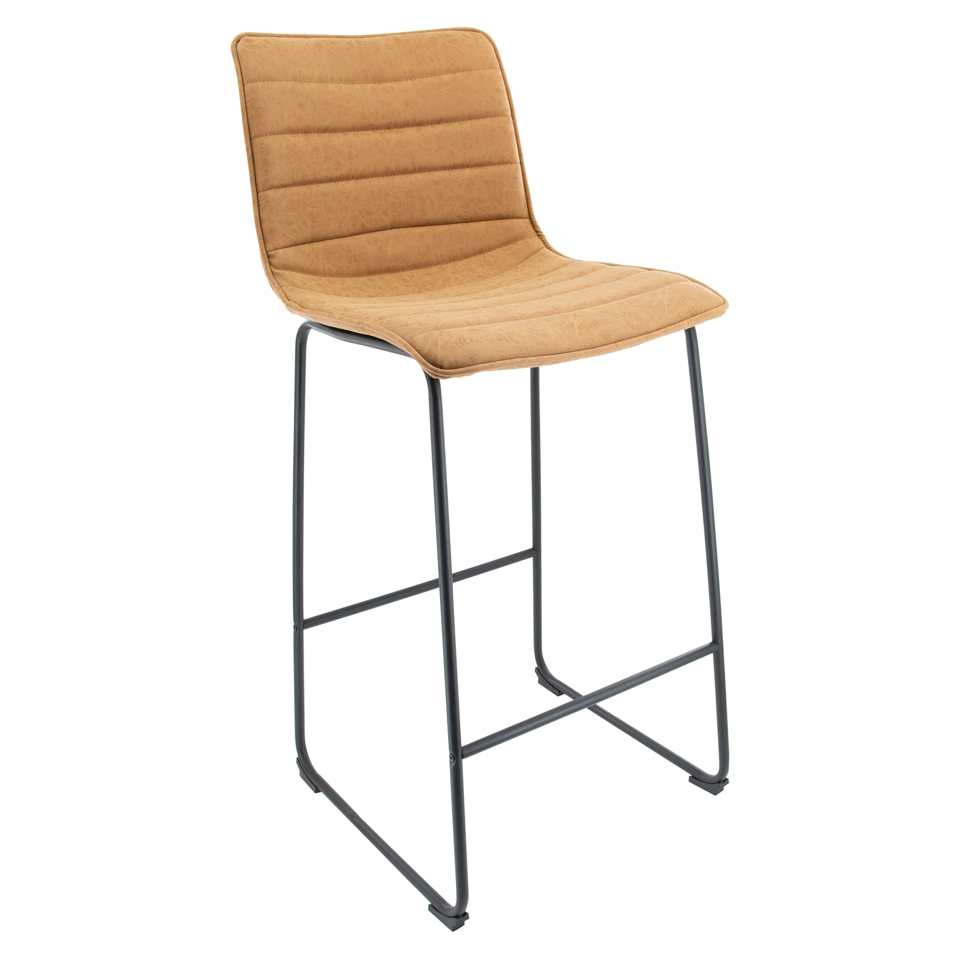 Brooklyn 29.9" Modern Leather Bar Stool With Black Iron Base & Footrest