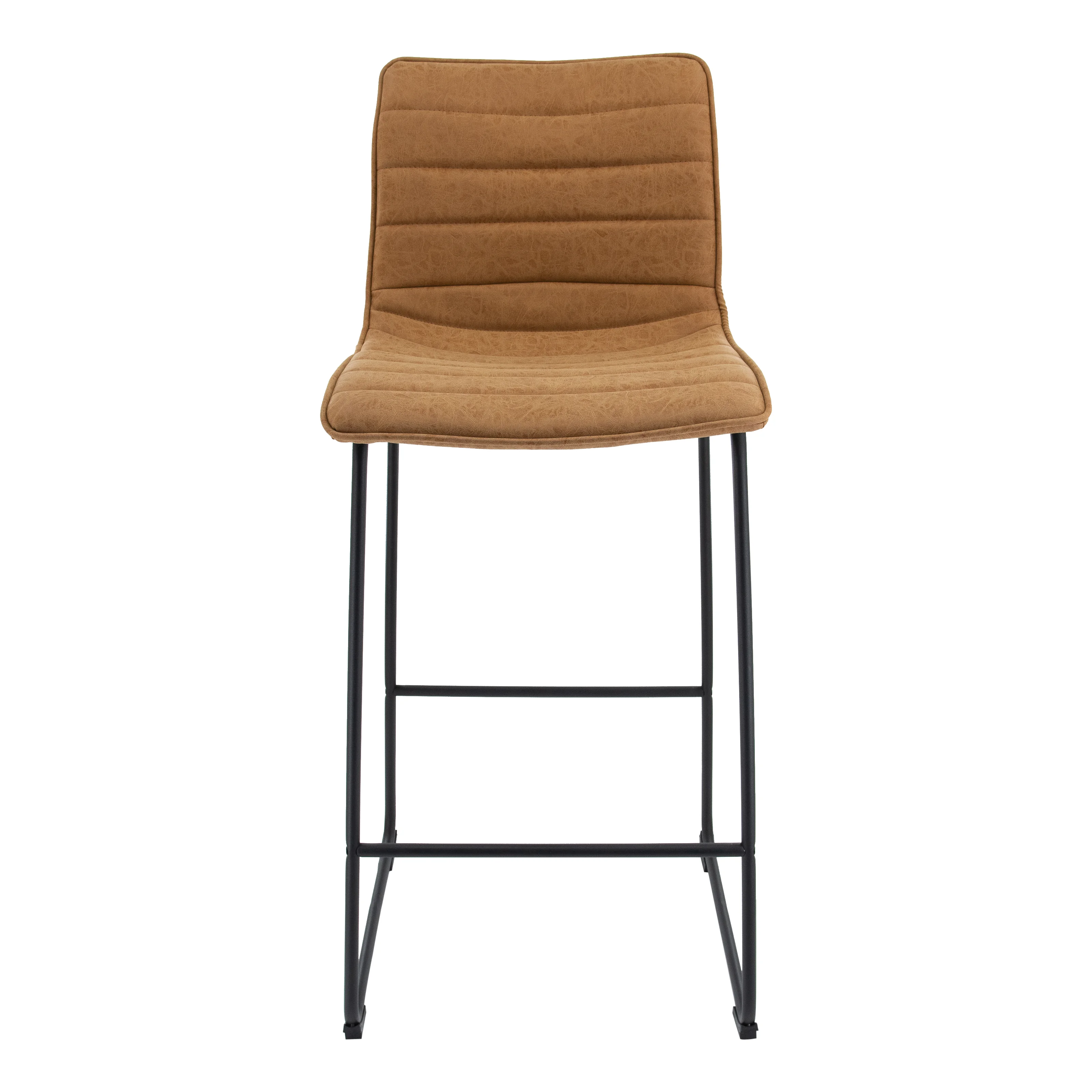 Brooklyn 29.9" Modern Leather Bar Stool With Black Iron Base & Footrest