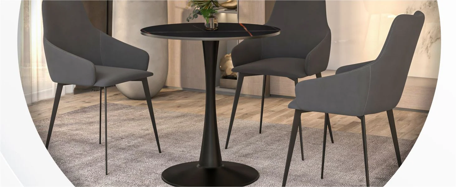 Bristol 24 round dining table Black base with Black Sintered stone Top