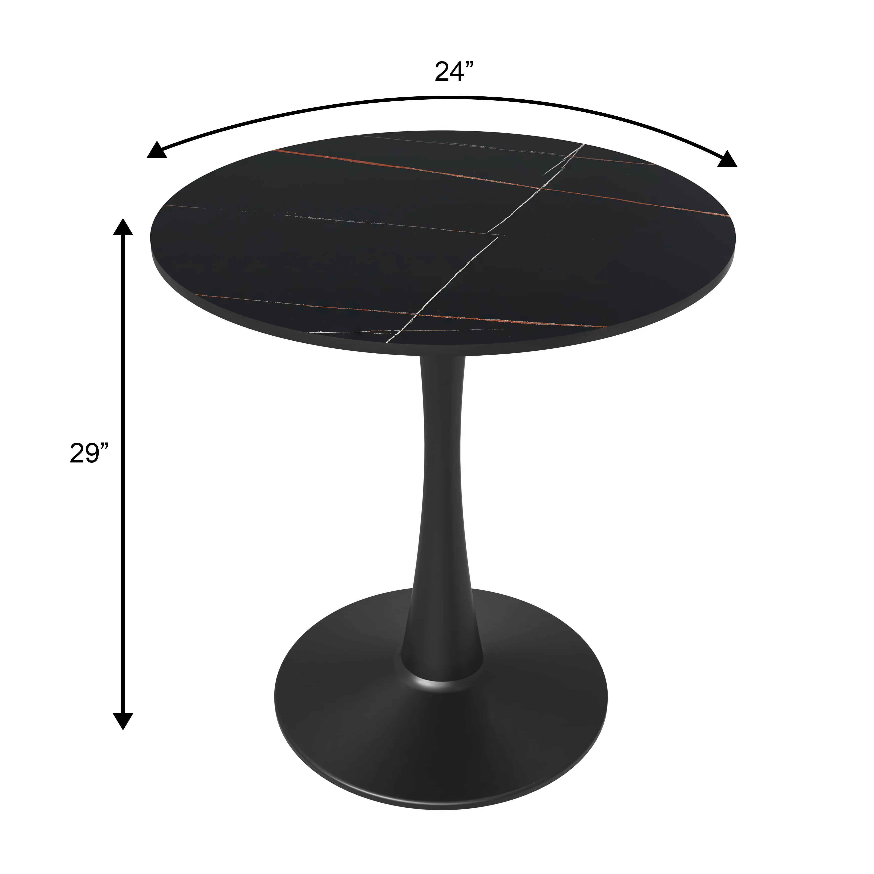 Bristol 24 round dining table Black base with Black Sintered stone Top
