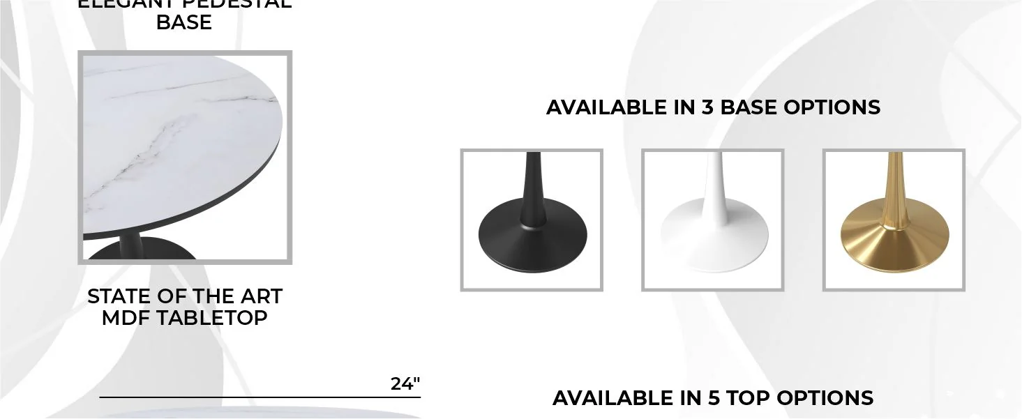 Bristol 24" round dining table Black base with marbled MDF top