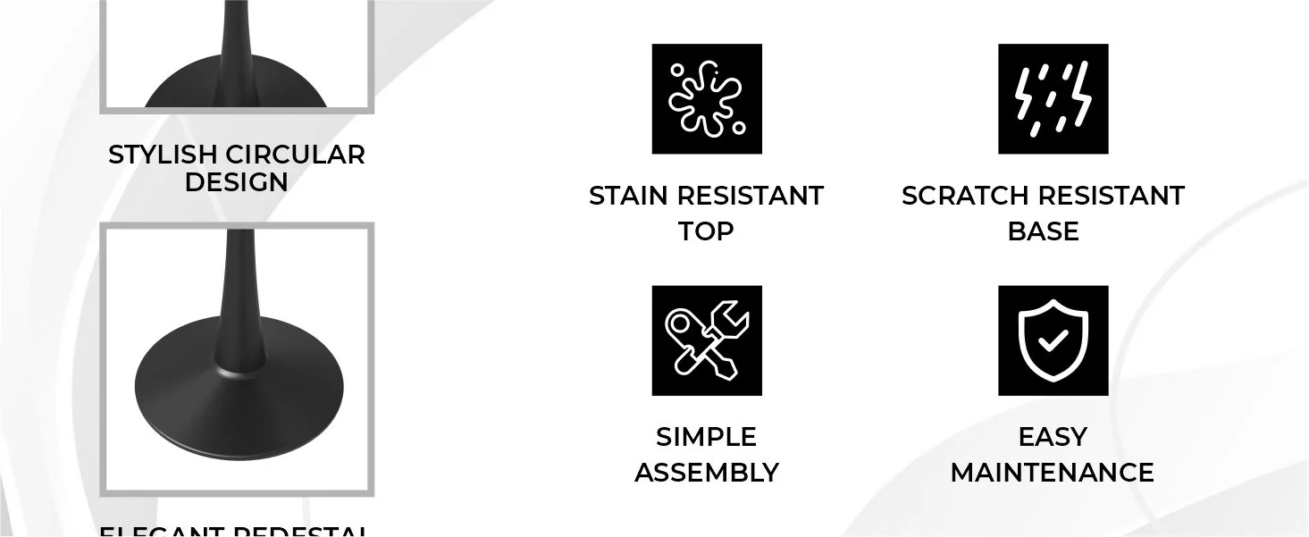 Leisyremod Bristol 24" Round Dining Table Black base with White top