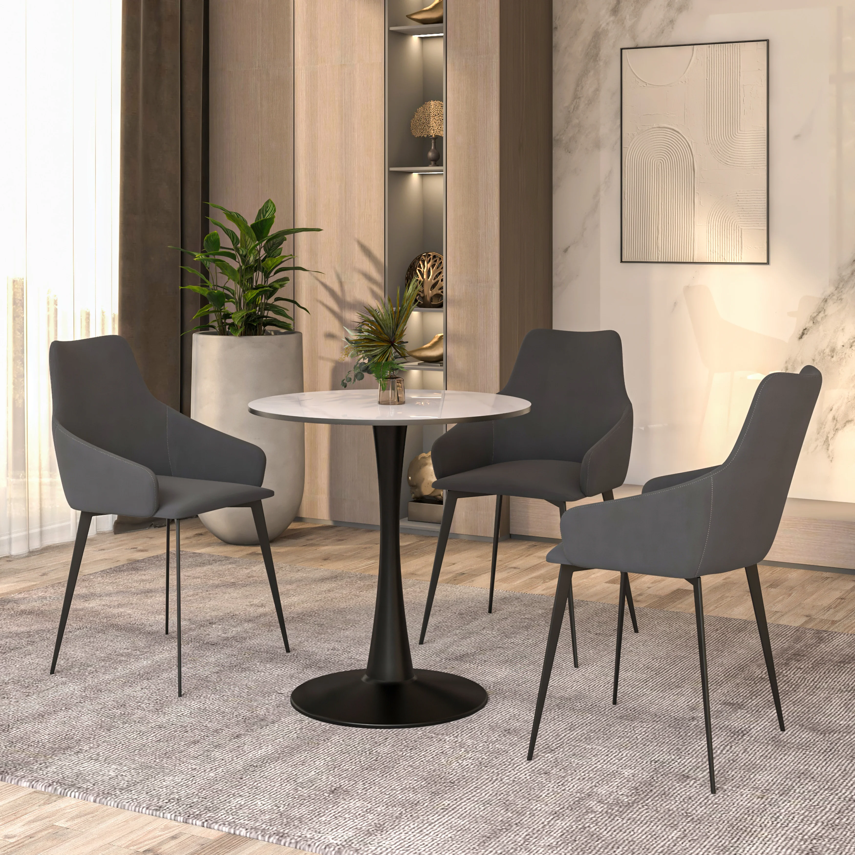 Bristol 24 round dining table Black base with White Sintered stone Top