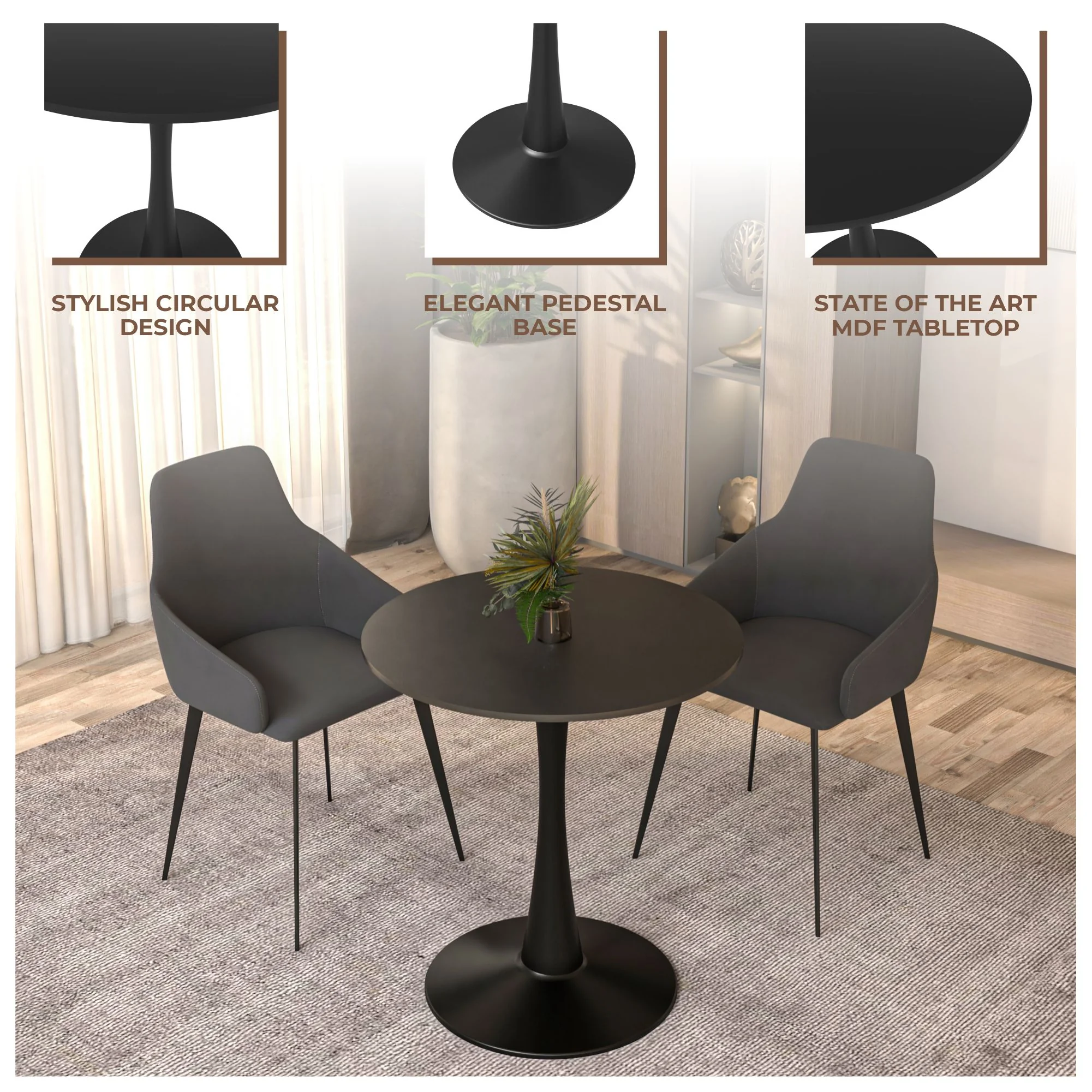 Leisyremod Bristol 27" Round Dining Table Black base with Black top