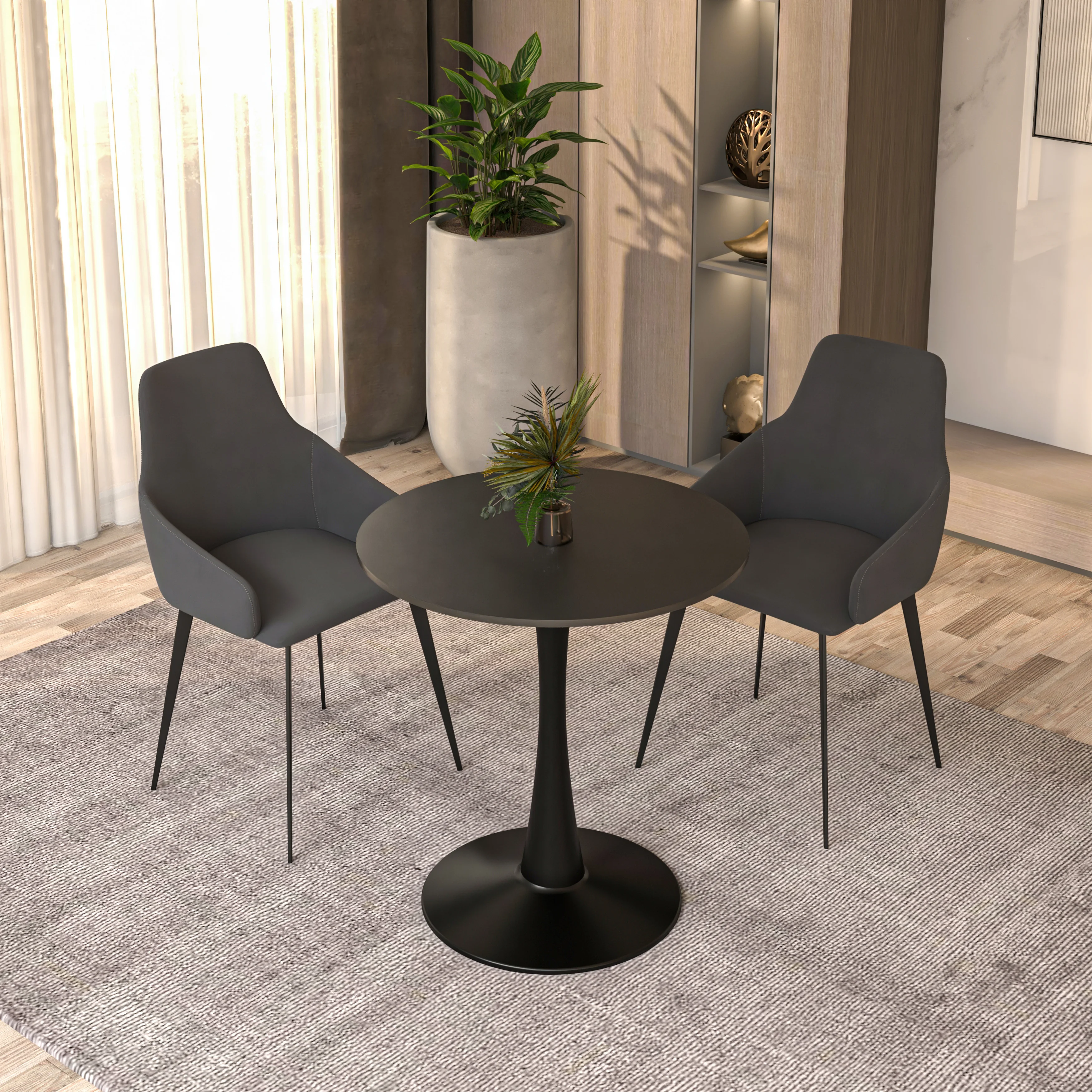 Leisyremod Bristol 27" Round Dining Table Black base with Black top