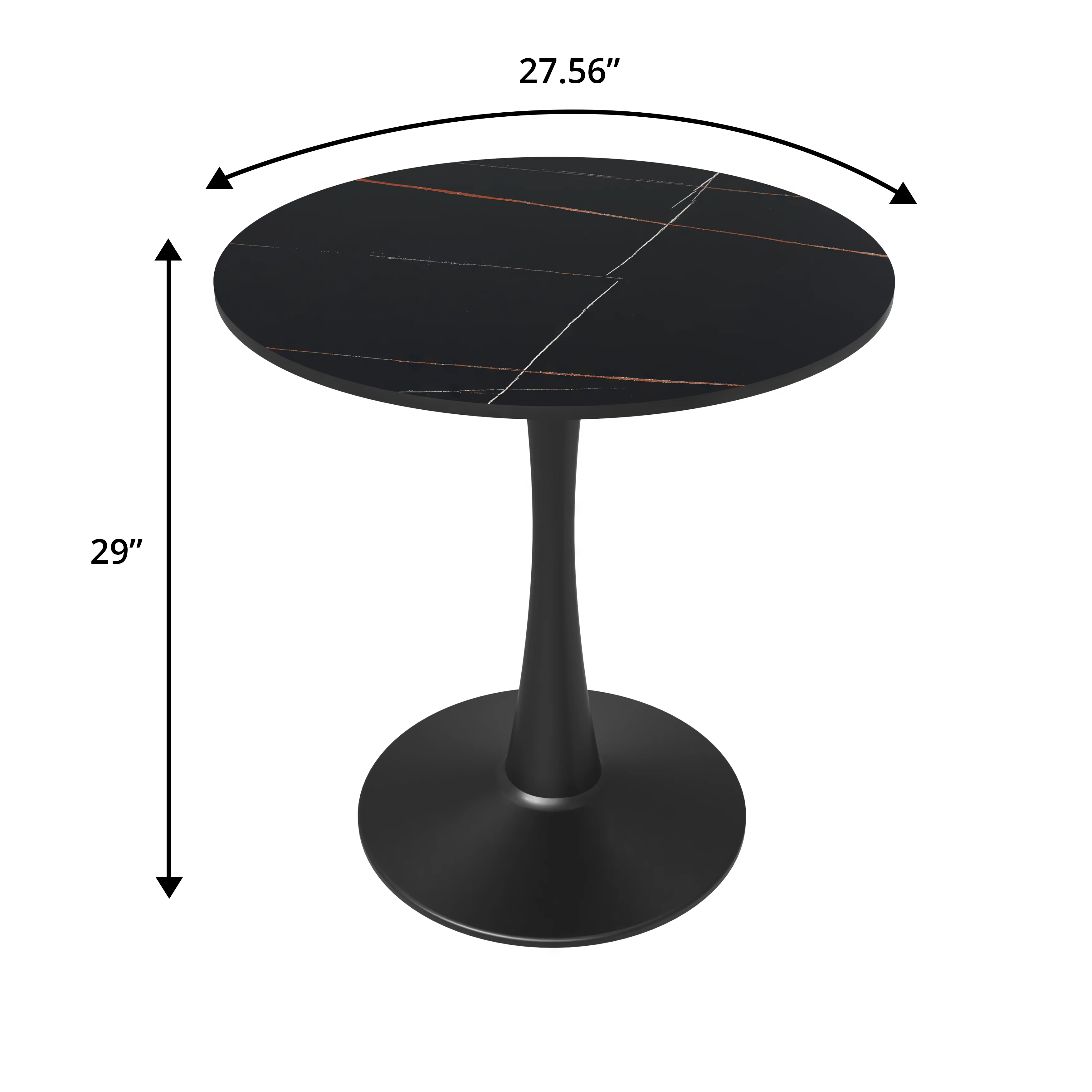Bristol 27 round dining table Black base with Black Sintered stone Top