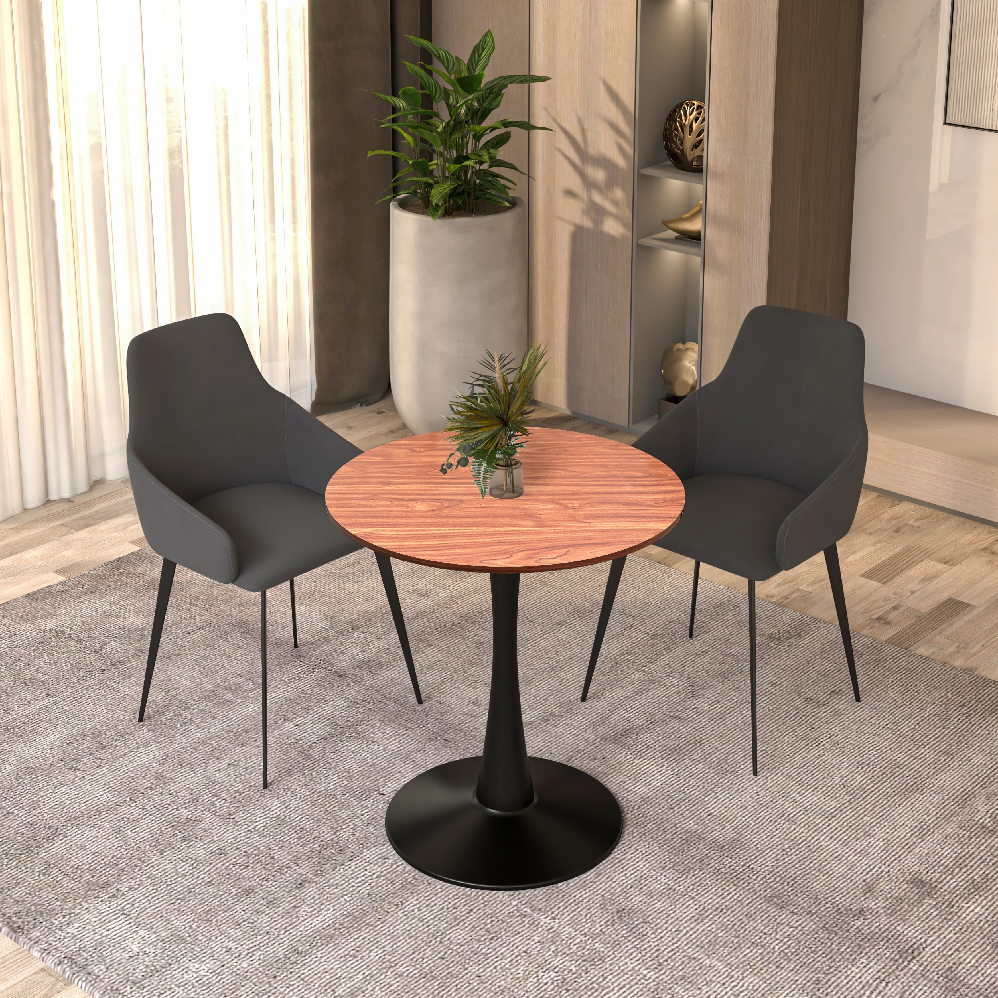 Bristol Dining table, Black Base with 27 Round Cognac Brown MDF top