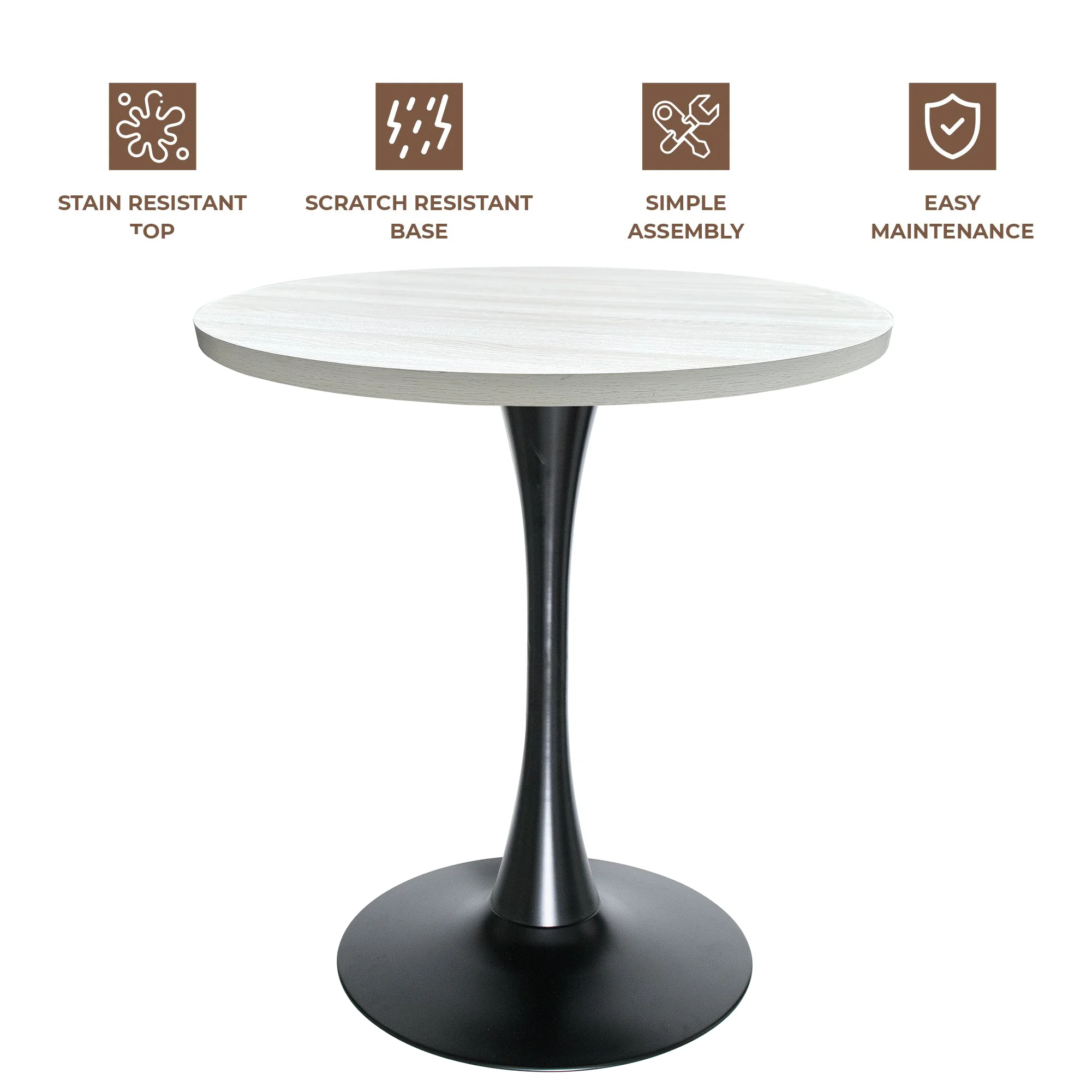 Bristol Dining table, Black Base with 27 Round Light Natural MDF top