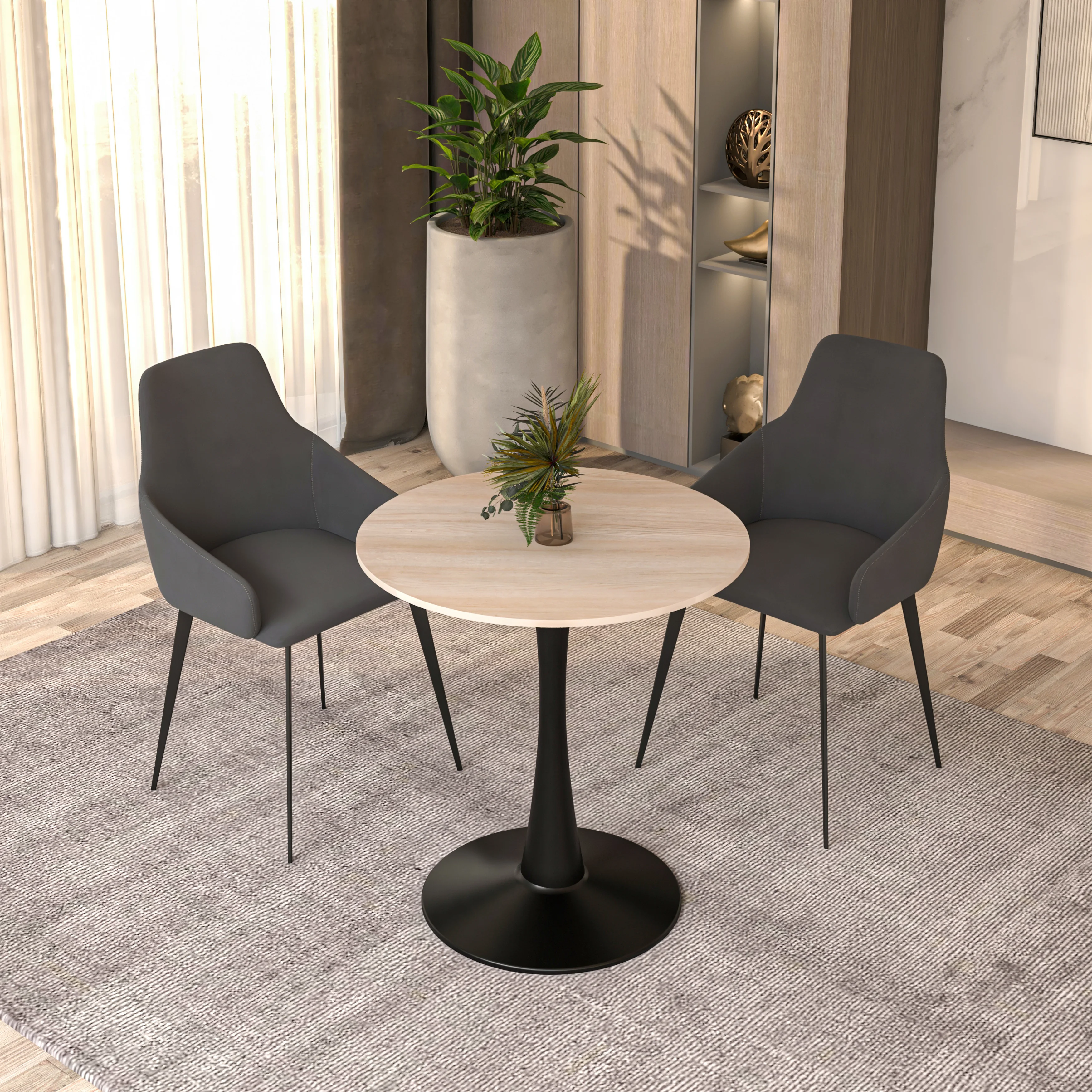 Bristol 27" round dining table Black base with marbled MDF top