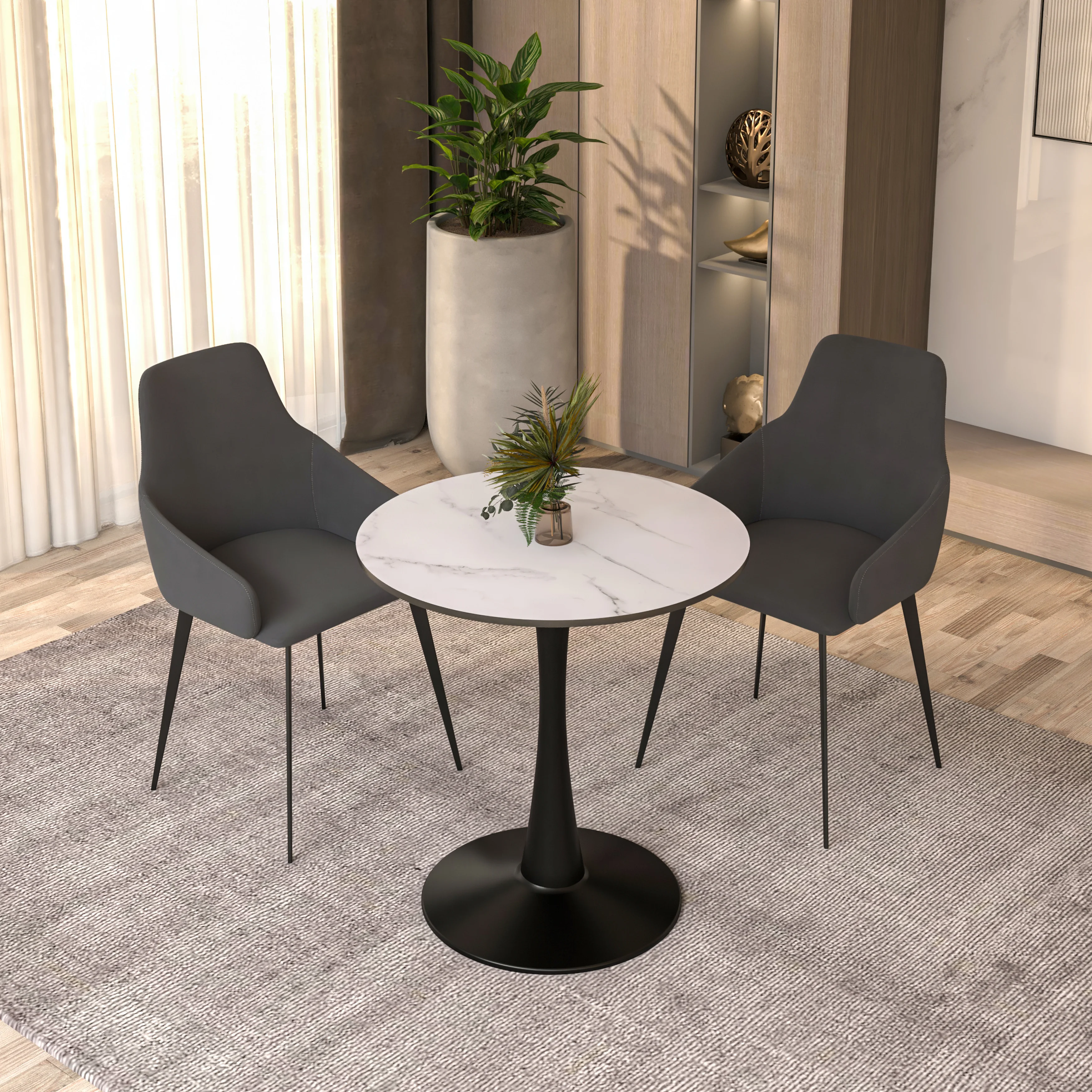 Leisyremod Bristol 27" Round Dining Table Black base with White top