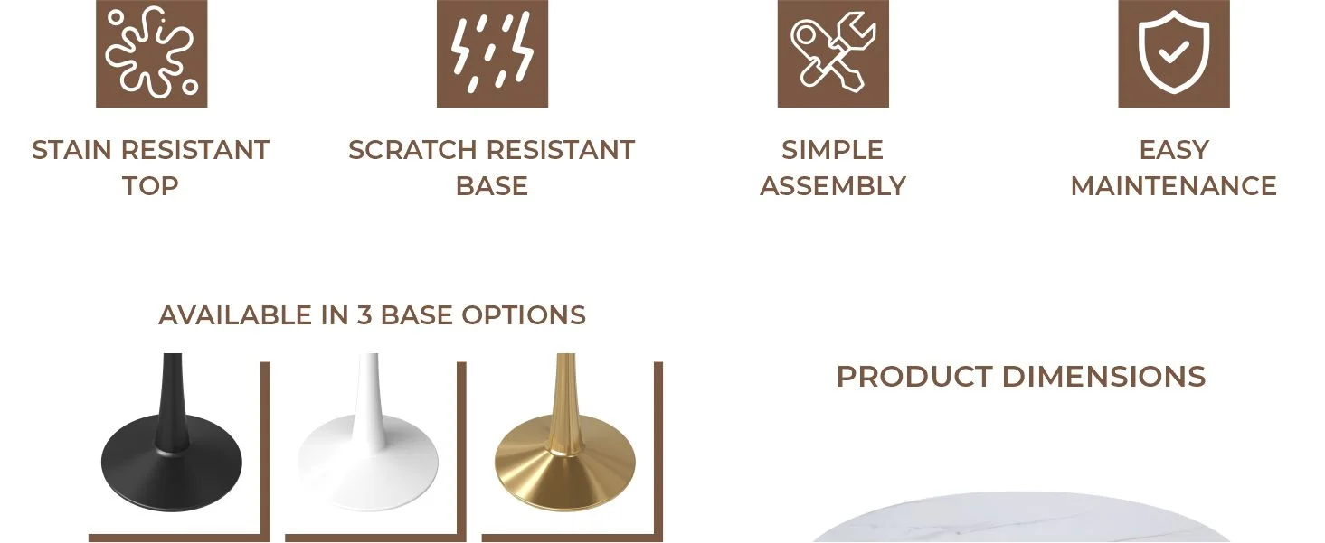 Leisyremod Bristol 27" Round Dining Table Black base with White top