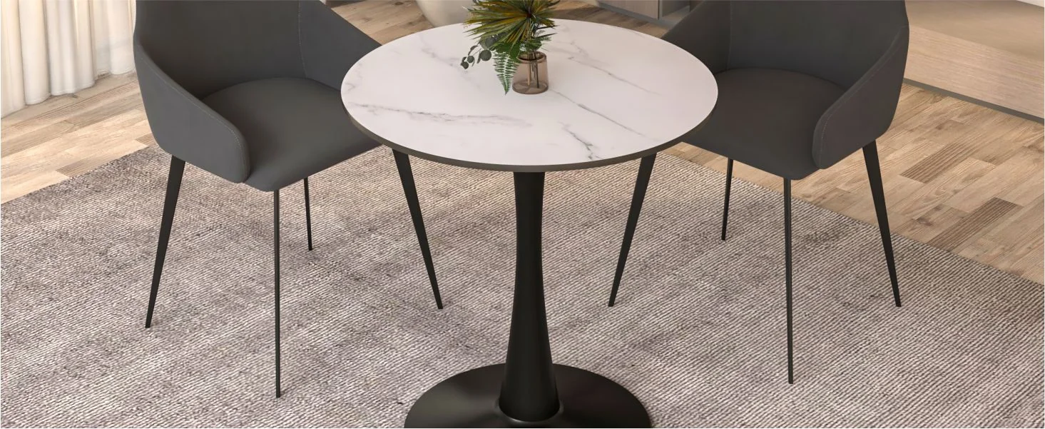 Leisyremod Bristol 27" Round Dining Table Black base with White top