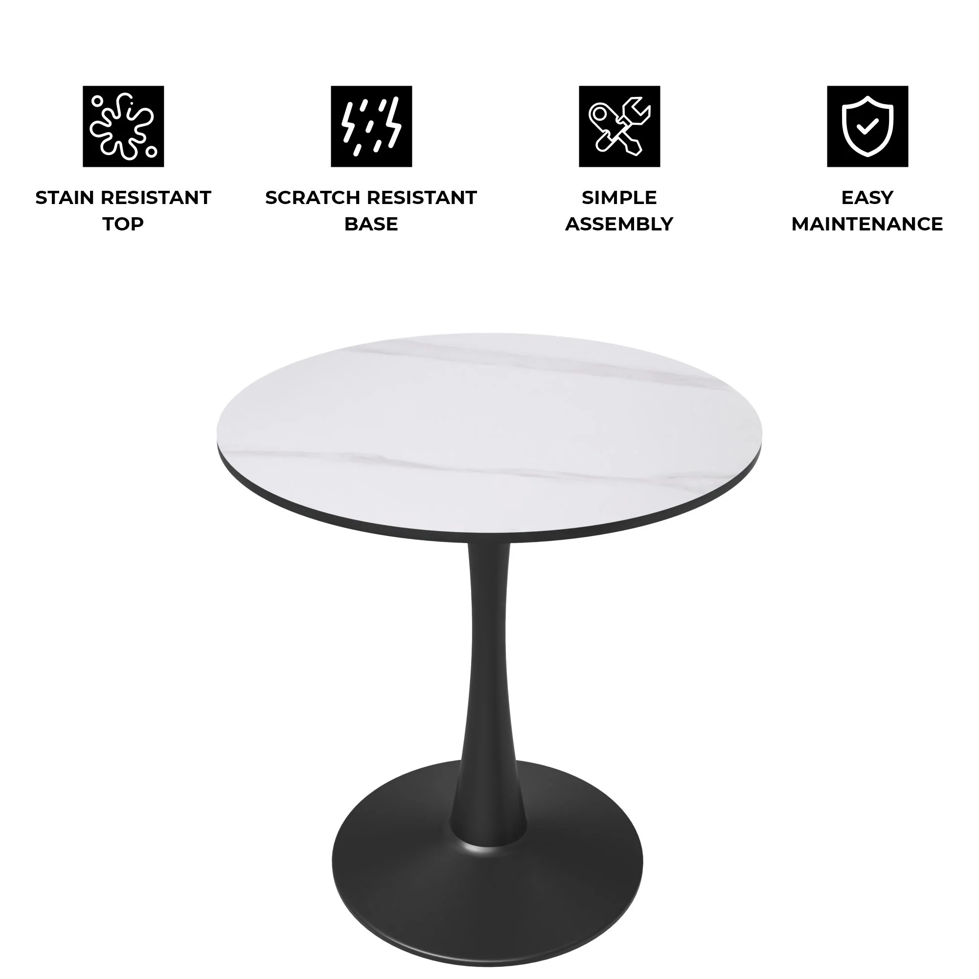 Bristol 27 round dining table Black base with White Sintered stone Top