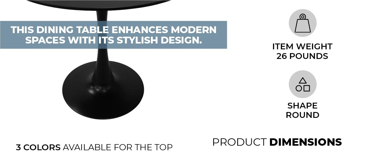 Bristol Mid-Century Modern Round Dining Table with a 31" Wood Top and Iron Pedestal Base with Gloss Finish for Kitchen and Dining Room