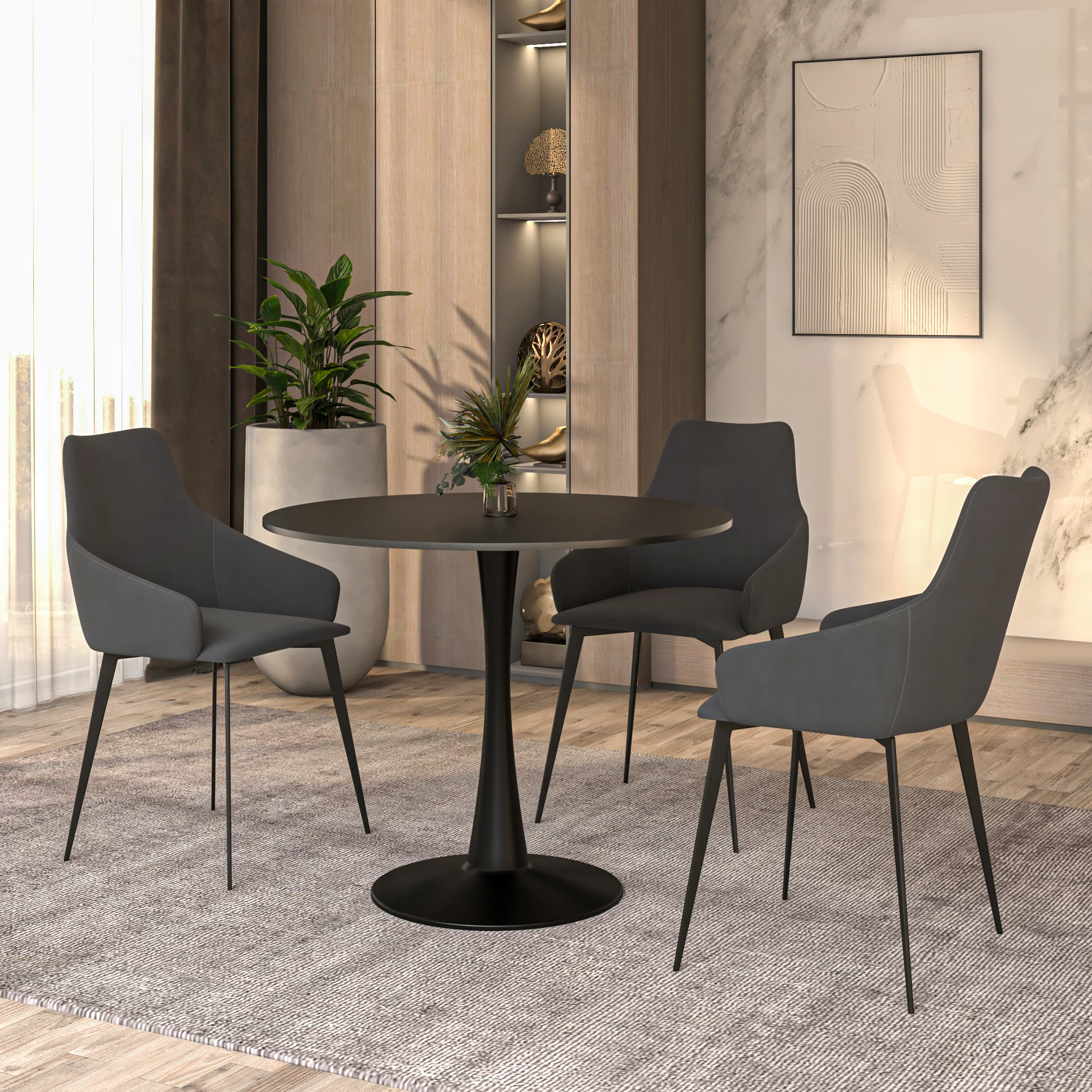 Bristol Mid-Century Modern Round Dining Table with a 31" Wood Top and Iron Pedestal Base with Gloss Finish for Kitchen and Dining Room