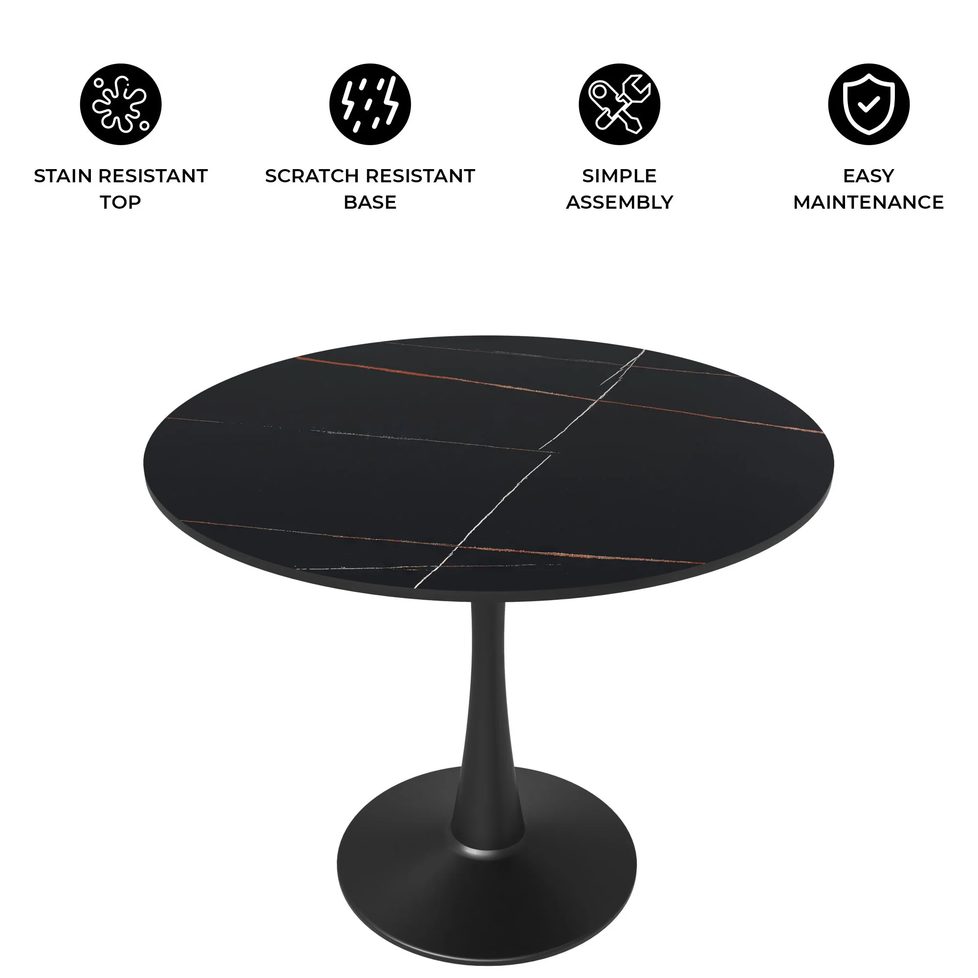 Bristol 31" round dining table Black base with Black Sintered stone Top