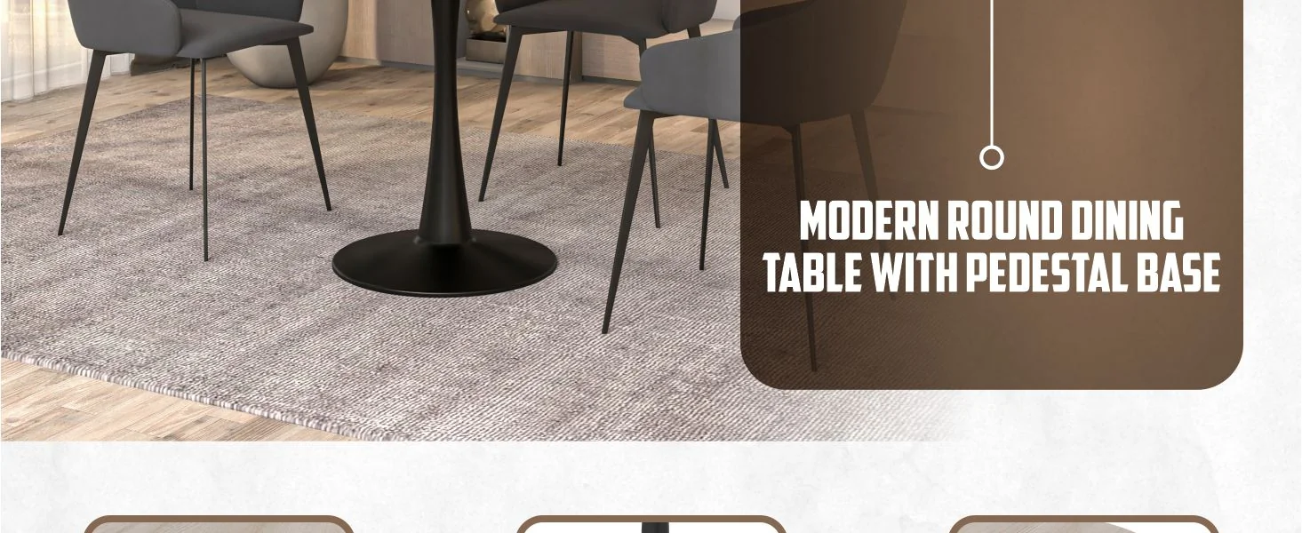 Bristol 31" round dining table Black base with marbled MDF top