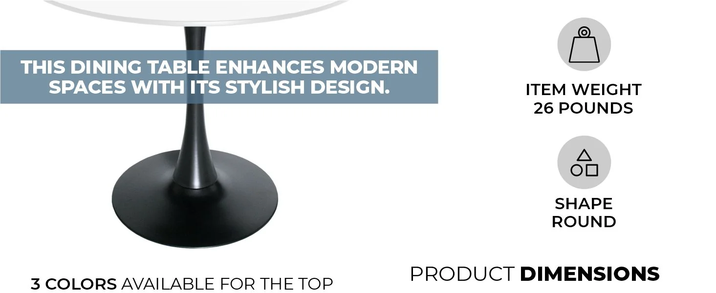 Bristol 31" round dining table Black base with marbled MDF top