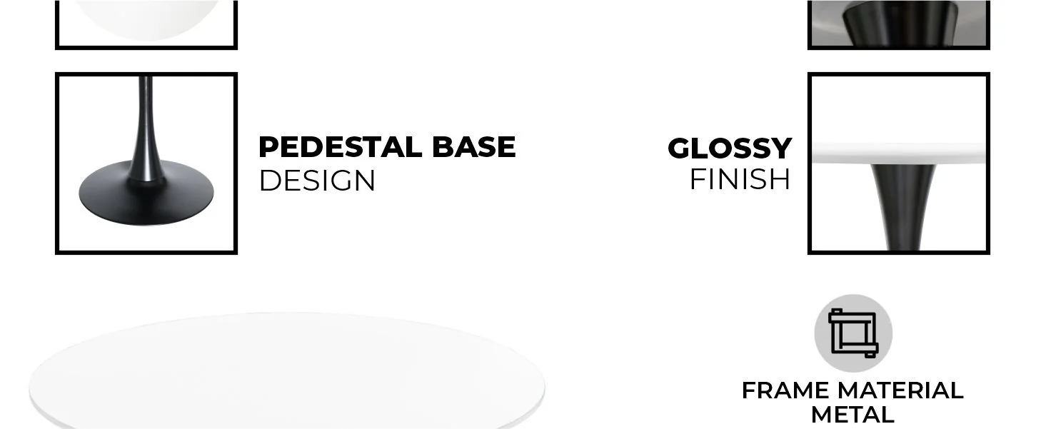 Bristol 31" round dining table Black base with marbled MDF top