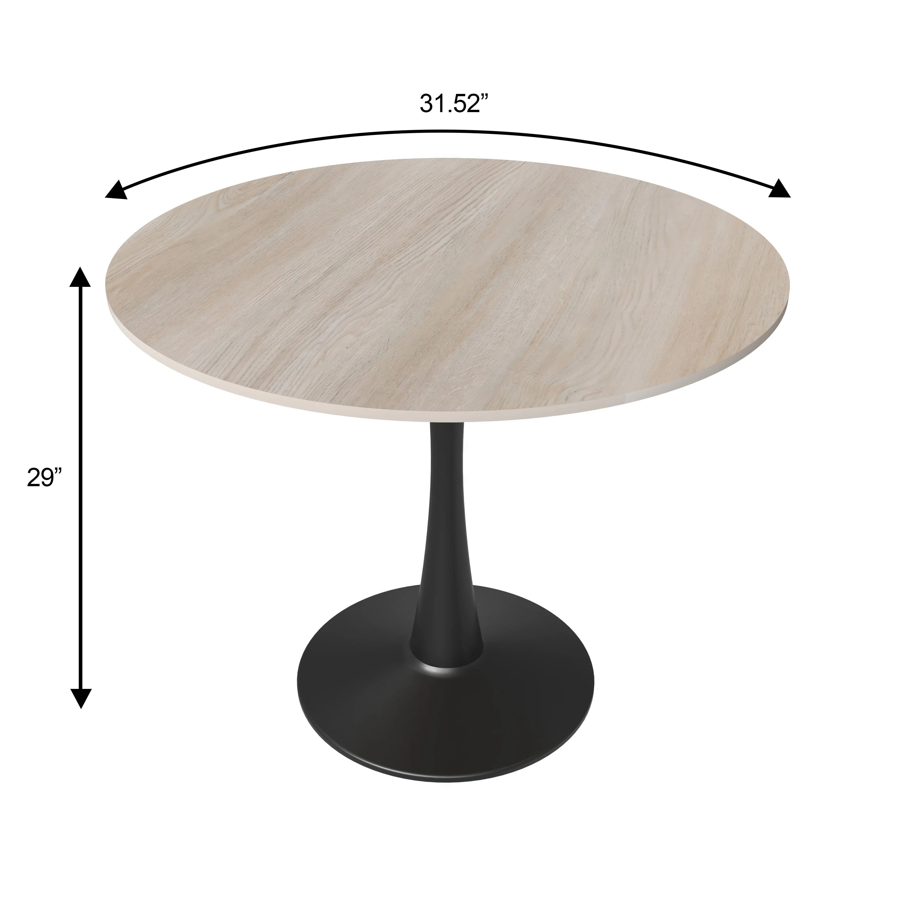 Bristol 31" Round Dining Table Black Base with Sintered Stone Natural Wood Top
