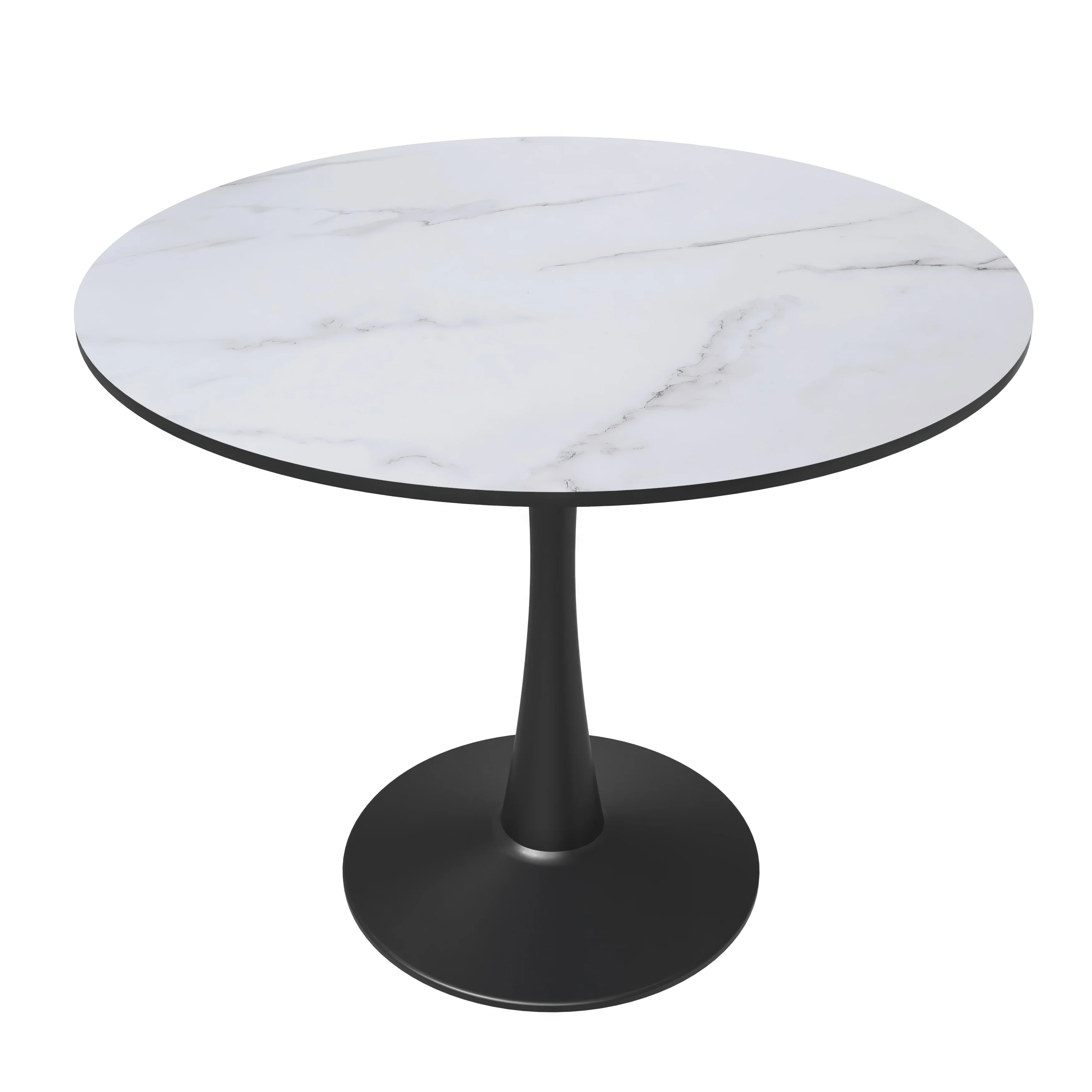 Bristol Mid-Century Modern Round Dining Table with a 31" Wood Top and Iron Pedestal Base with Gloss Finish for Kitchen and Dining Room