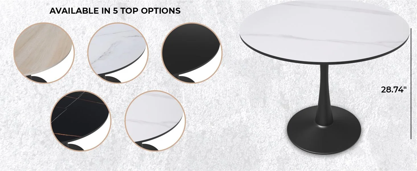 Bristol 31" round dining table Black base with White Sintered stone Top