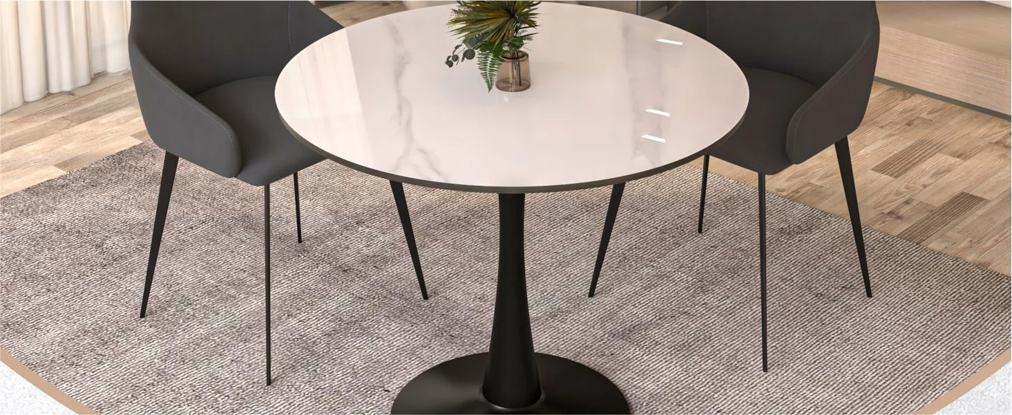 Bristol 31" round dining table Black base with White Sintered stone Top
