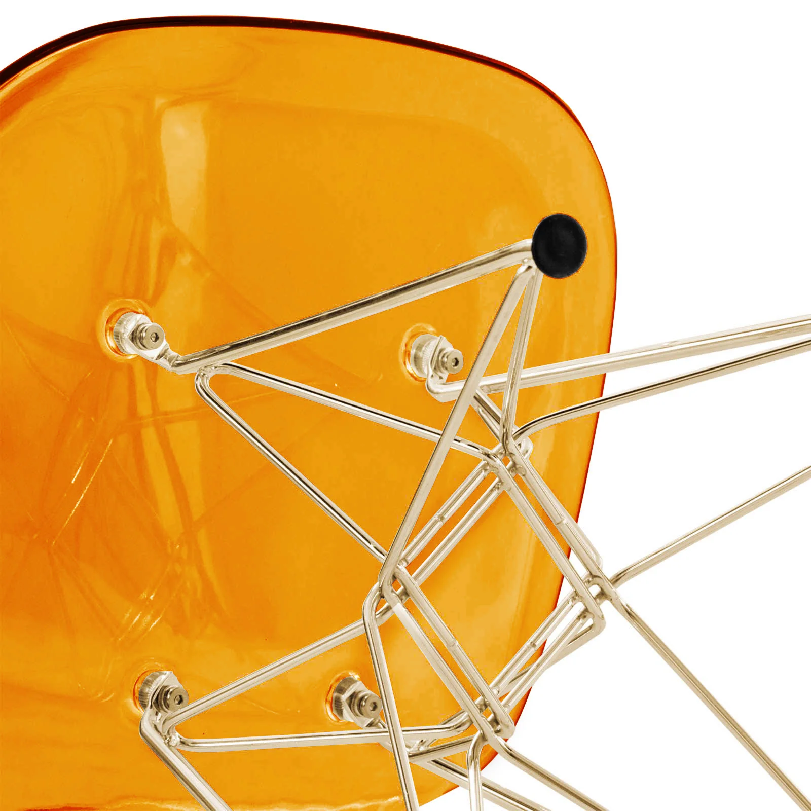 5-Piece Dining Set 35" Round Dining Table in Black Iron - 4 ABS Plastic Side Chair in Chrome - Transparent Orange