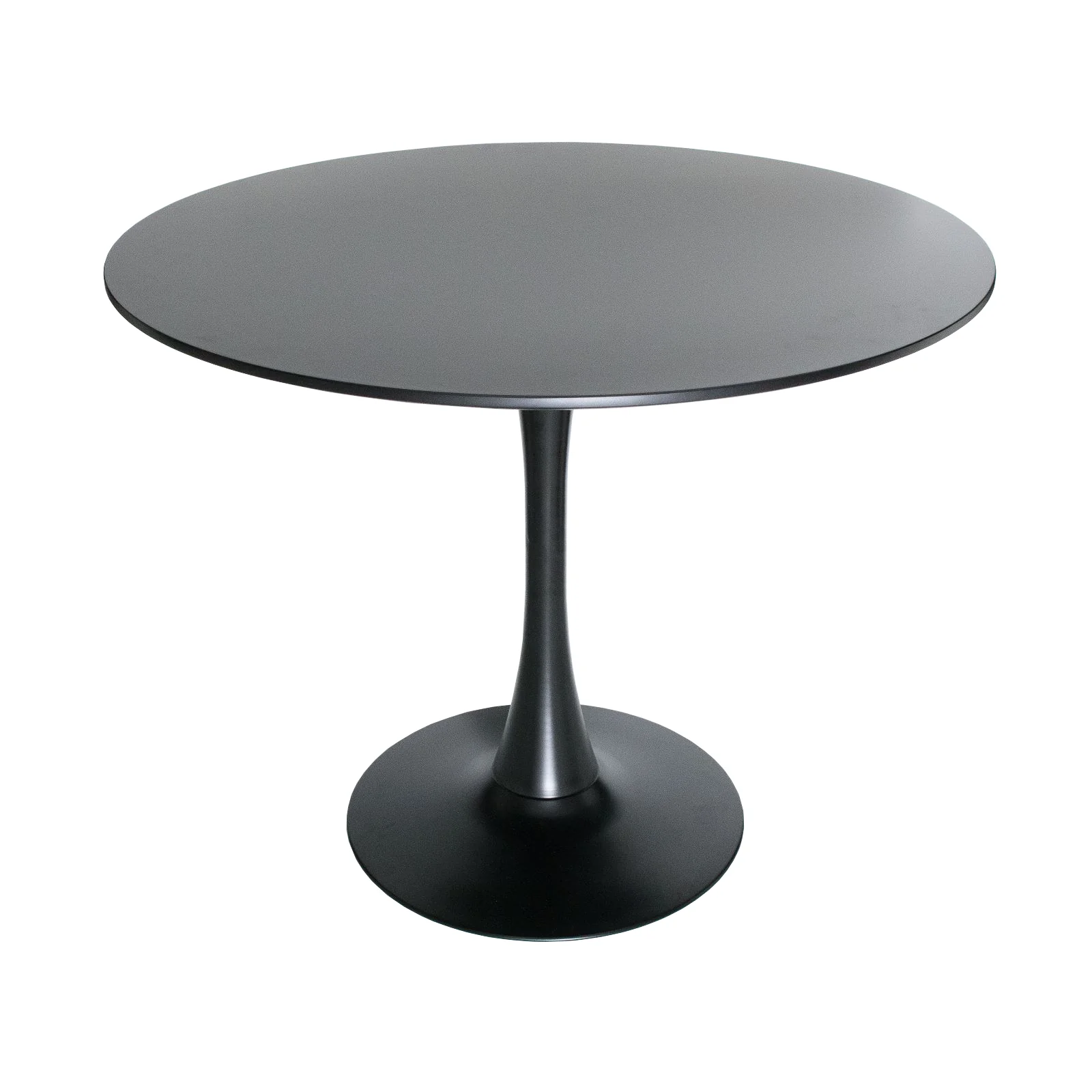 Bristol Mid-Century Modern Round Dining Table with Wood Top and Iron Pedestal Base with Gloss Finish for Kitchen and Dining Room
