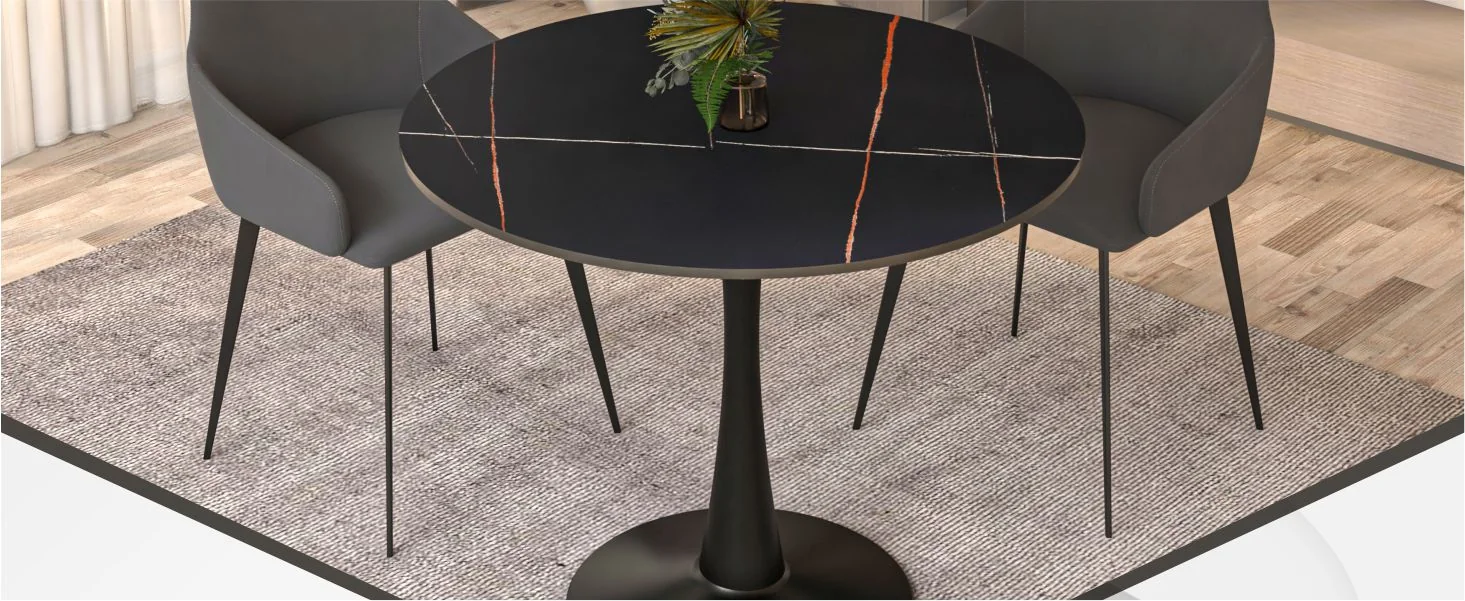 Bristol 35" round dining table Black base with Black Sintered stone Top