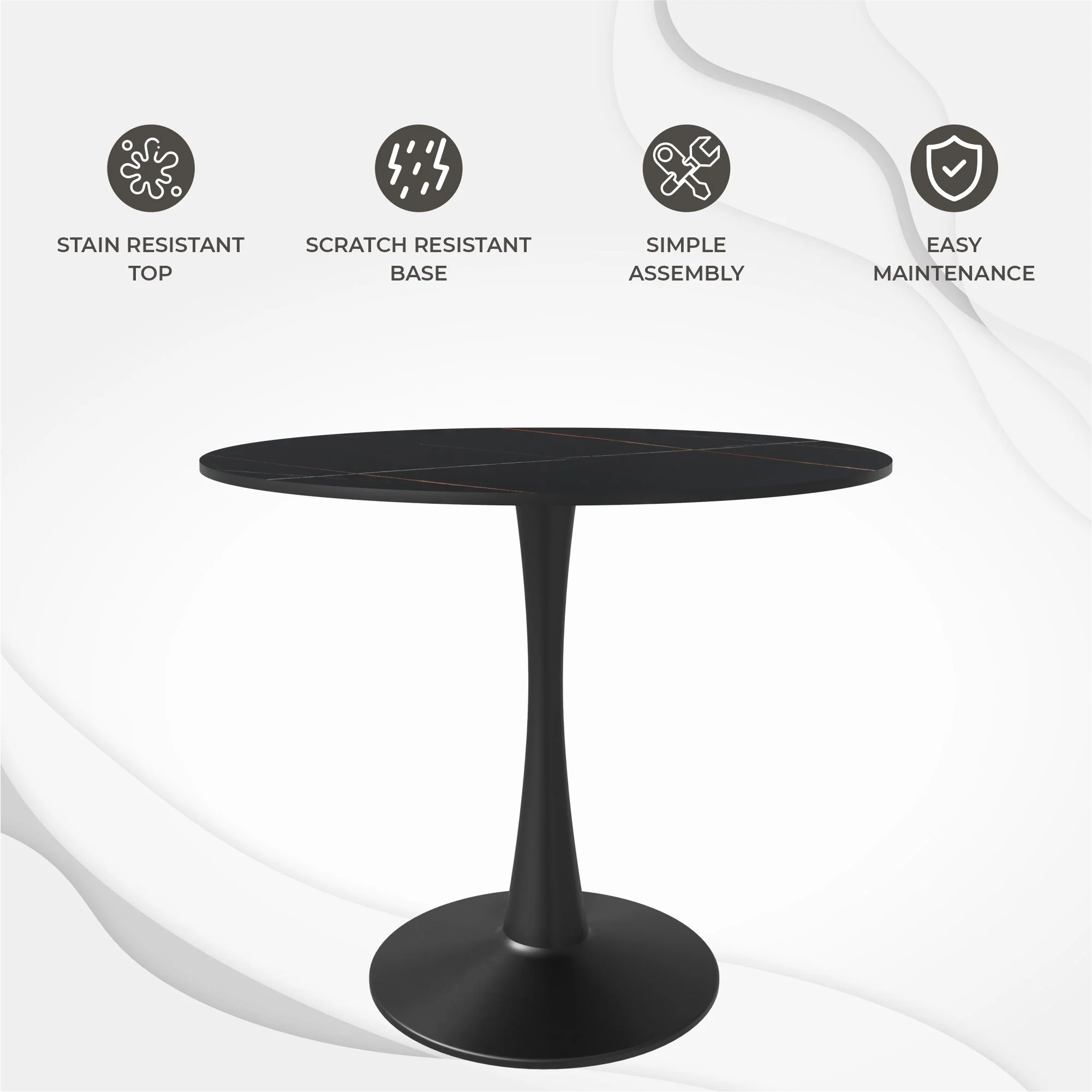 Bristol 35" round dining table Black base with Black Sintered stone Top