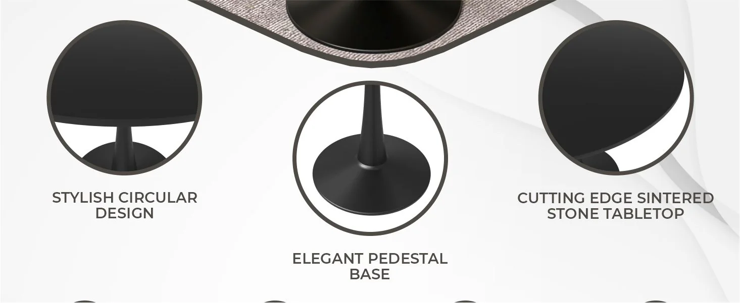 Bristol 35" round dining table Black base with Black Sintered stone Top