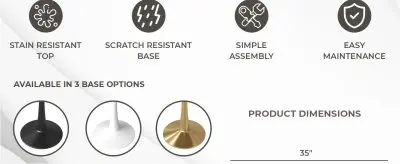 Bristol 35" round dining table Black base with Black Sintered stone Top