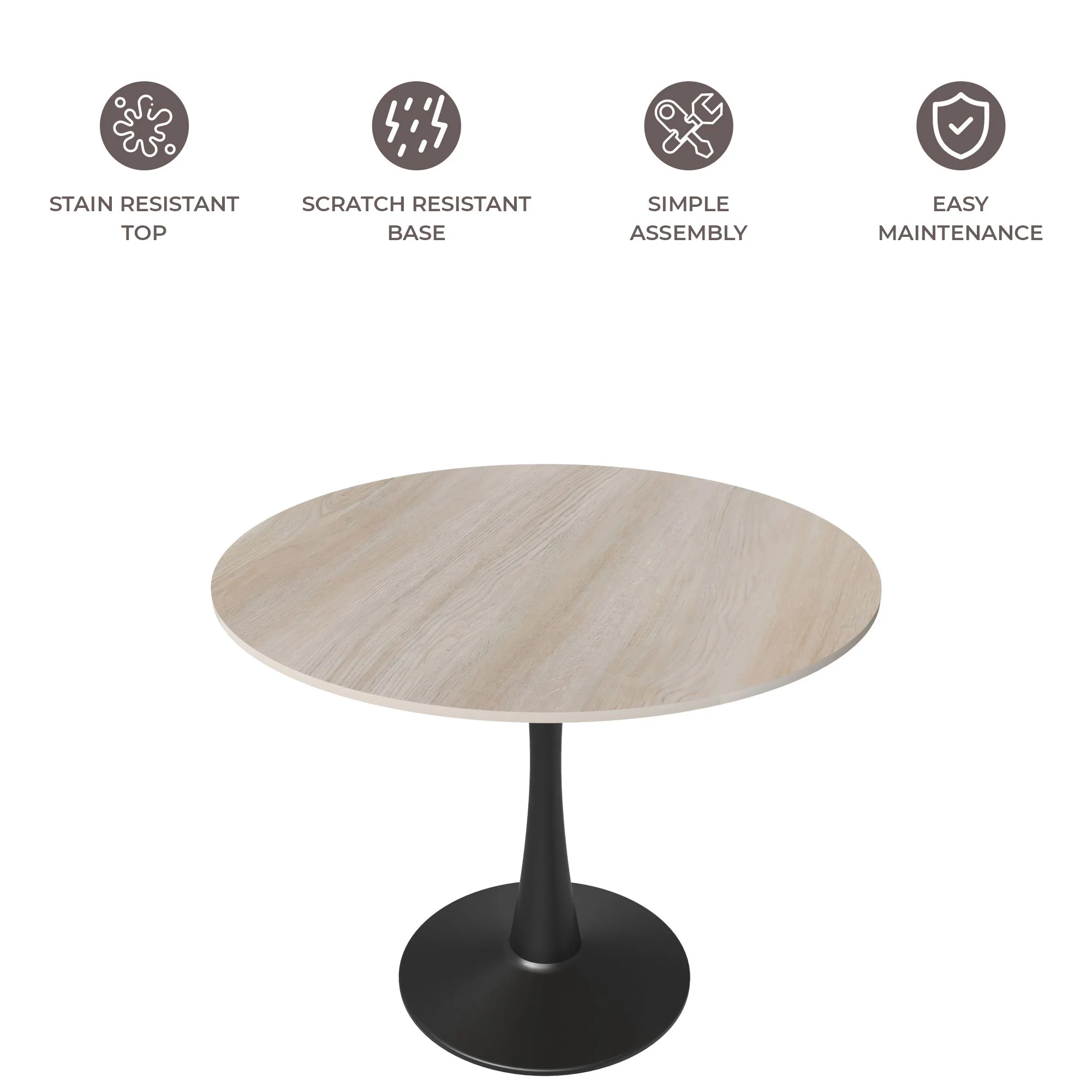 Bristol 35" round dining table Black base with marbled MDF top