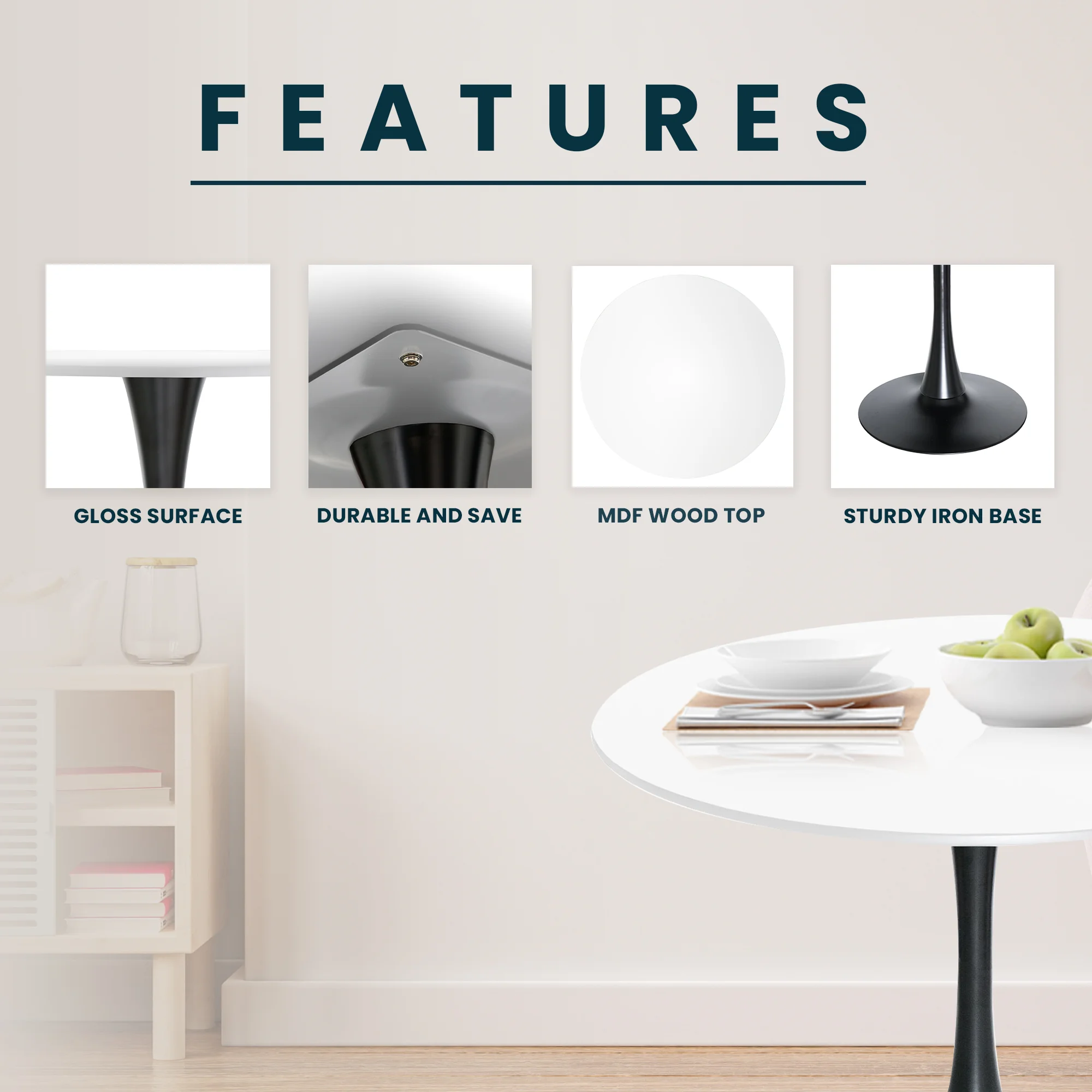 Bristol 35" round dining table Black base with marbled MDF top