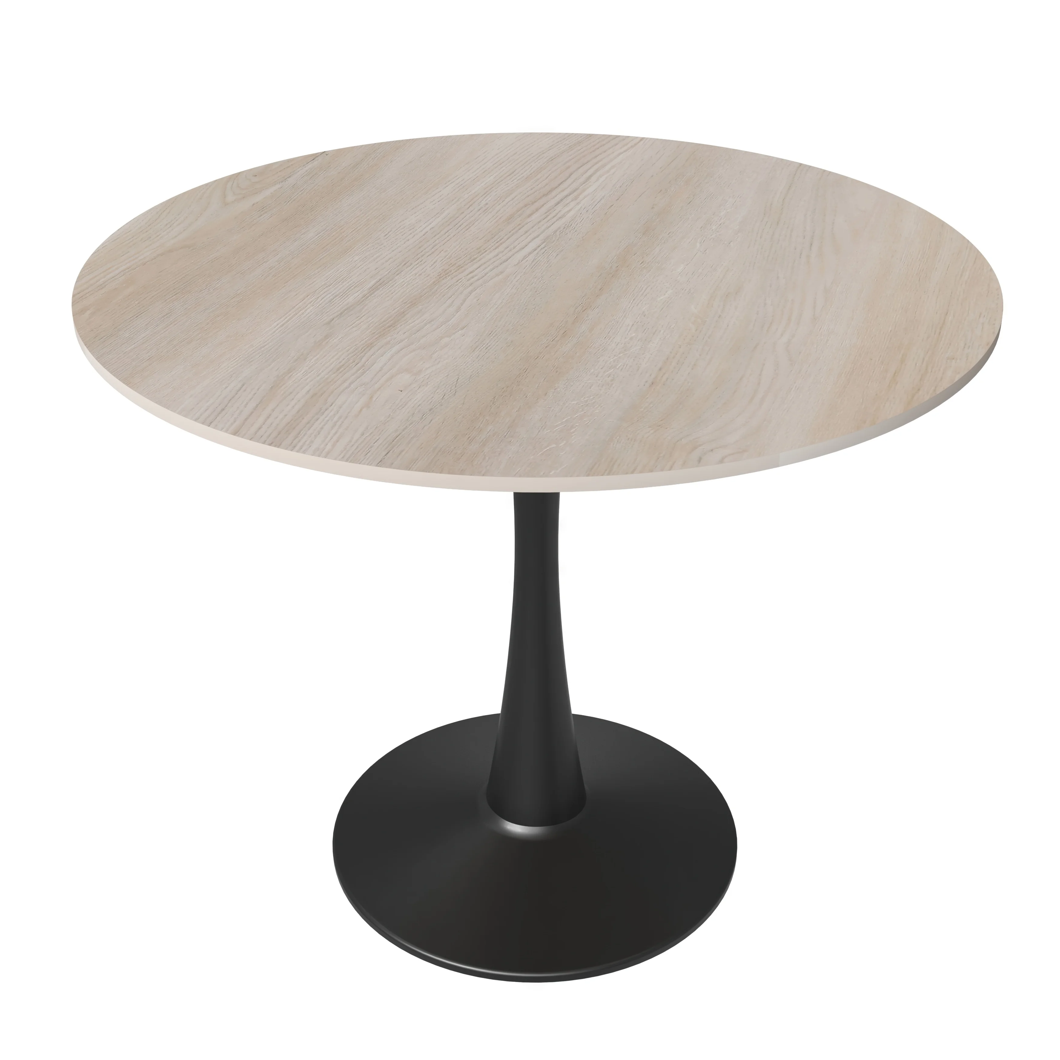 Bristol 35" Round Dining Table Black Base with Sintered Stone Natural Wood Top