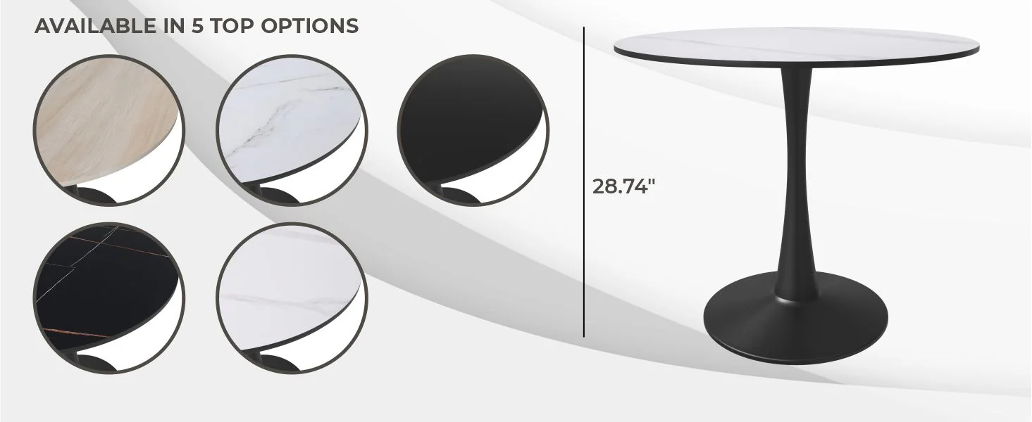 Bristol 35" round dining table Black base with White Sintered stone Top